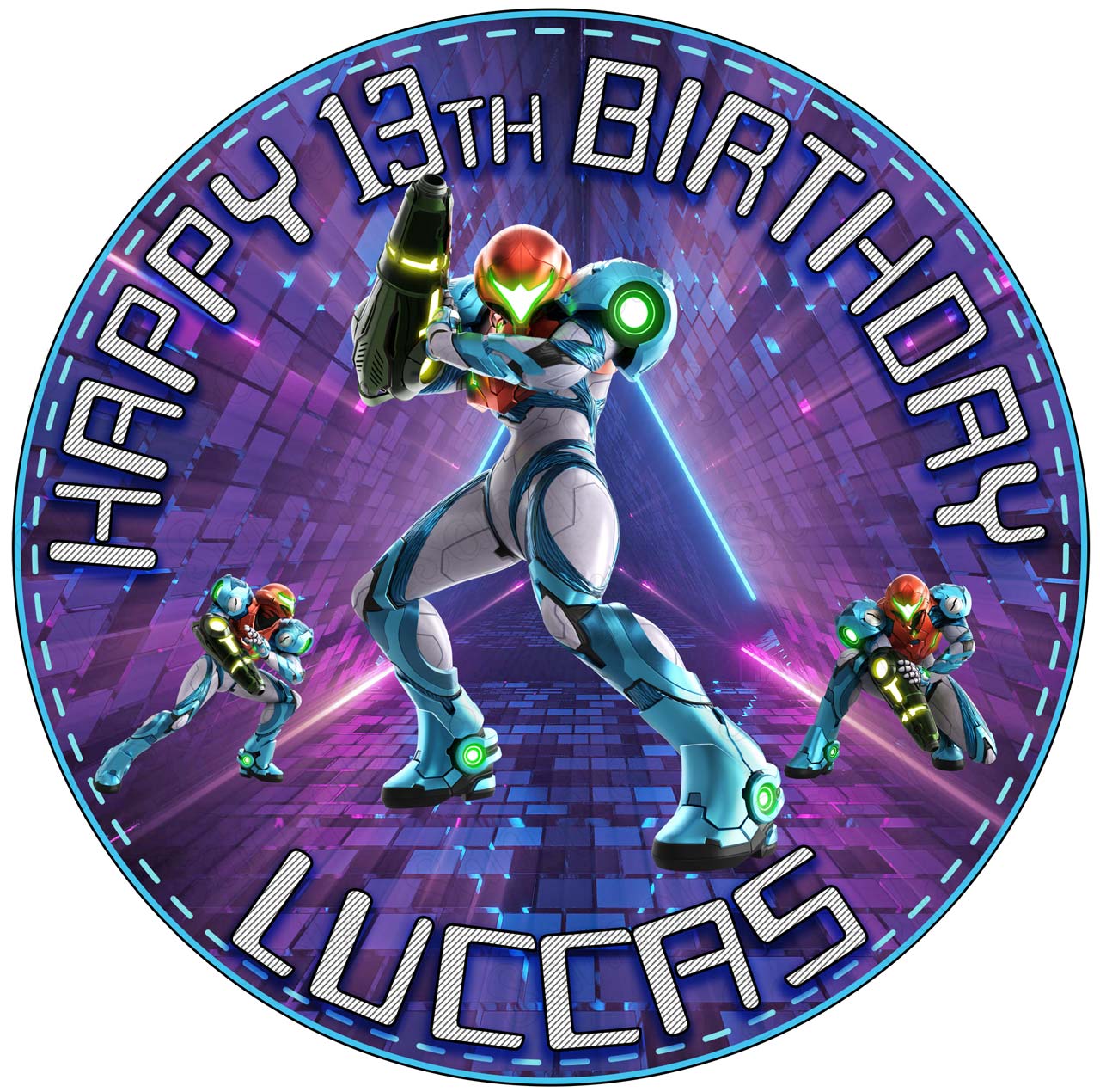 Kids Fun Retro Gamers Metroid Round – Icing Sheet Birthday - Personalized Edible Cake Topper | Custom Icing Sheet | Birthday Cake Decoration