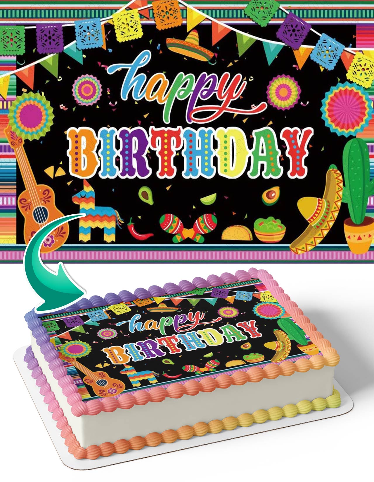 Mexican Decoration Happy Birthday Party Edible Cake Topper
