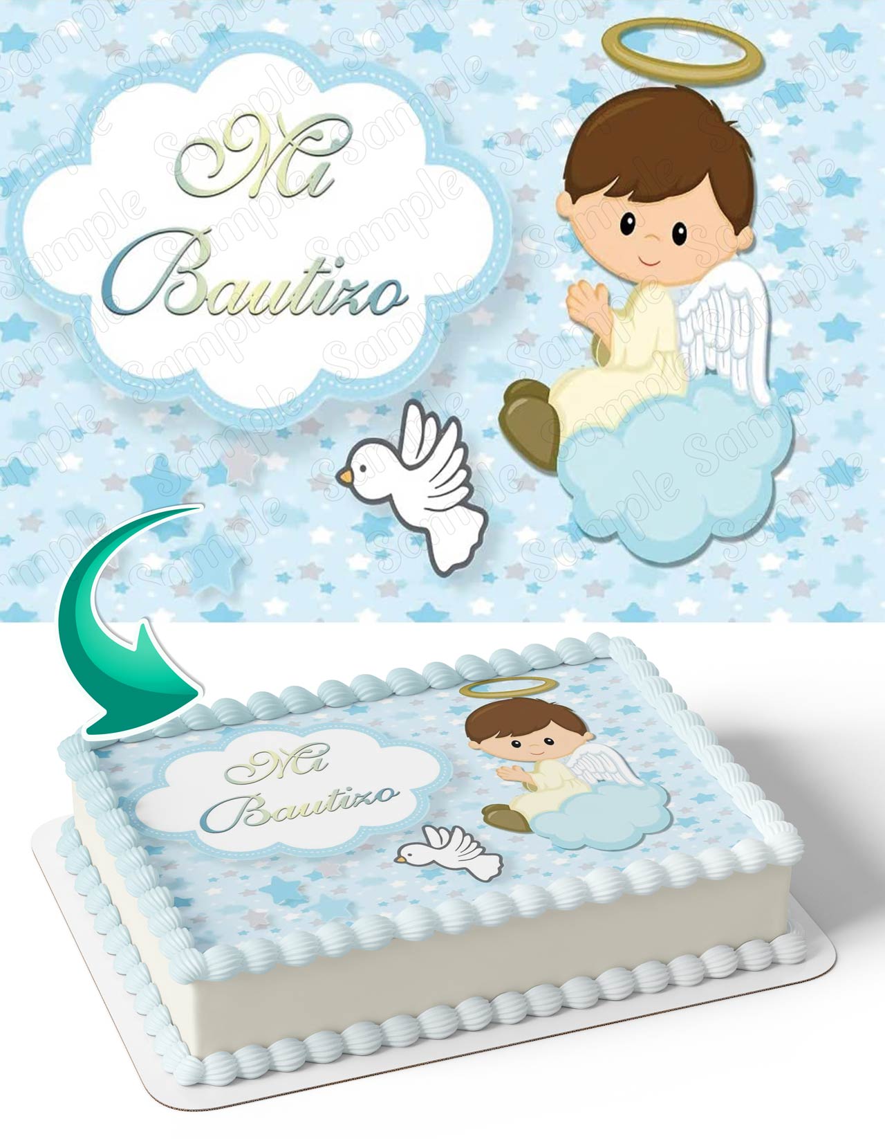 Mi Bautizo My Baptism Blue Baby Boy Edible Cake Topper
