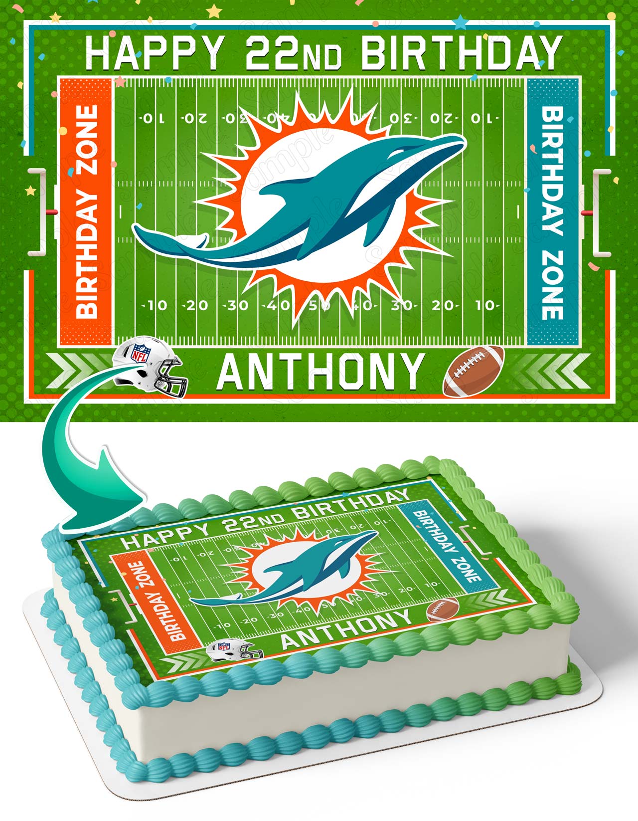Miami Dolphins Edible Cake Topper