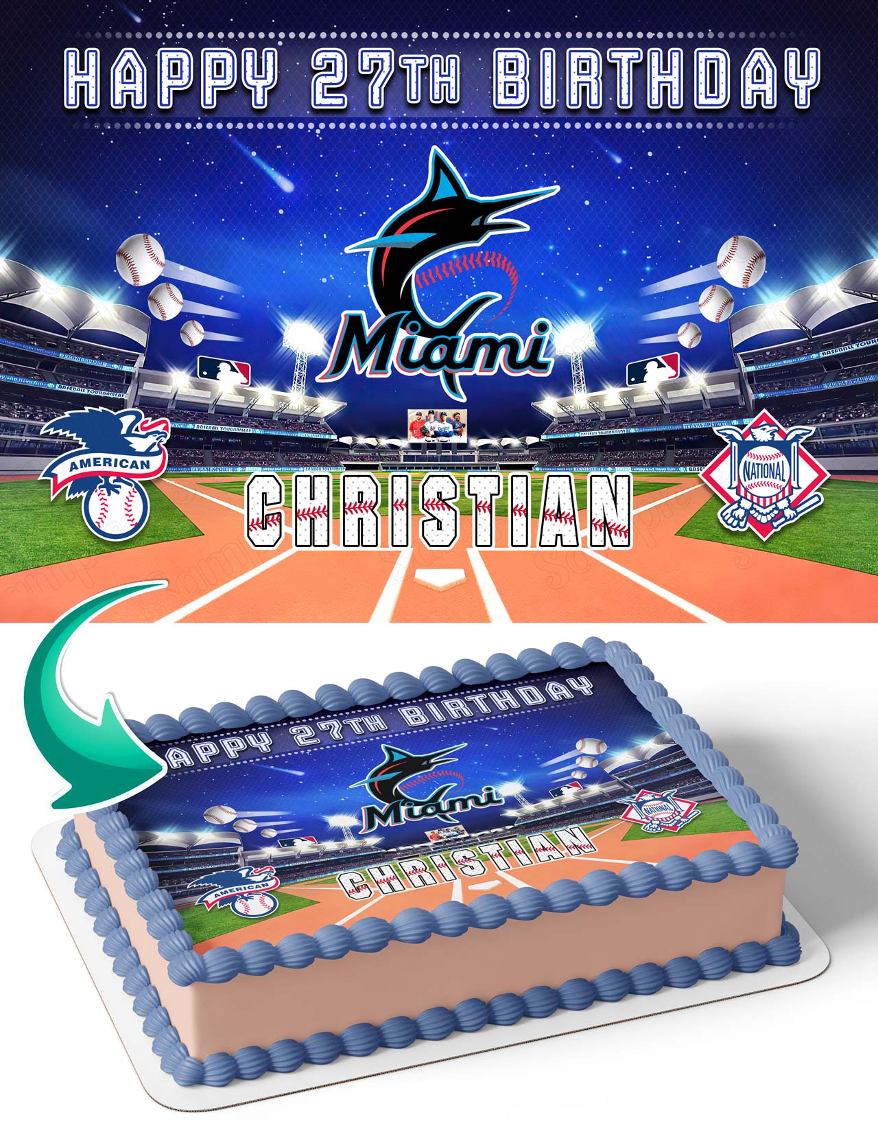 Miami Marlins Baseball Edible Cake Topper