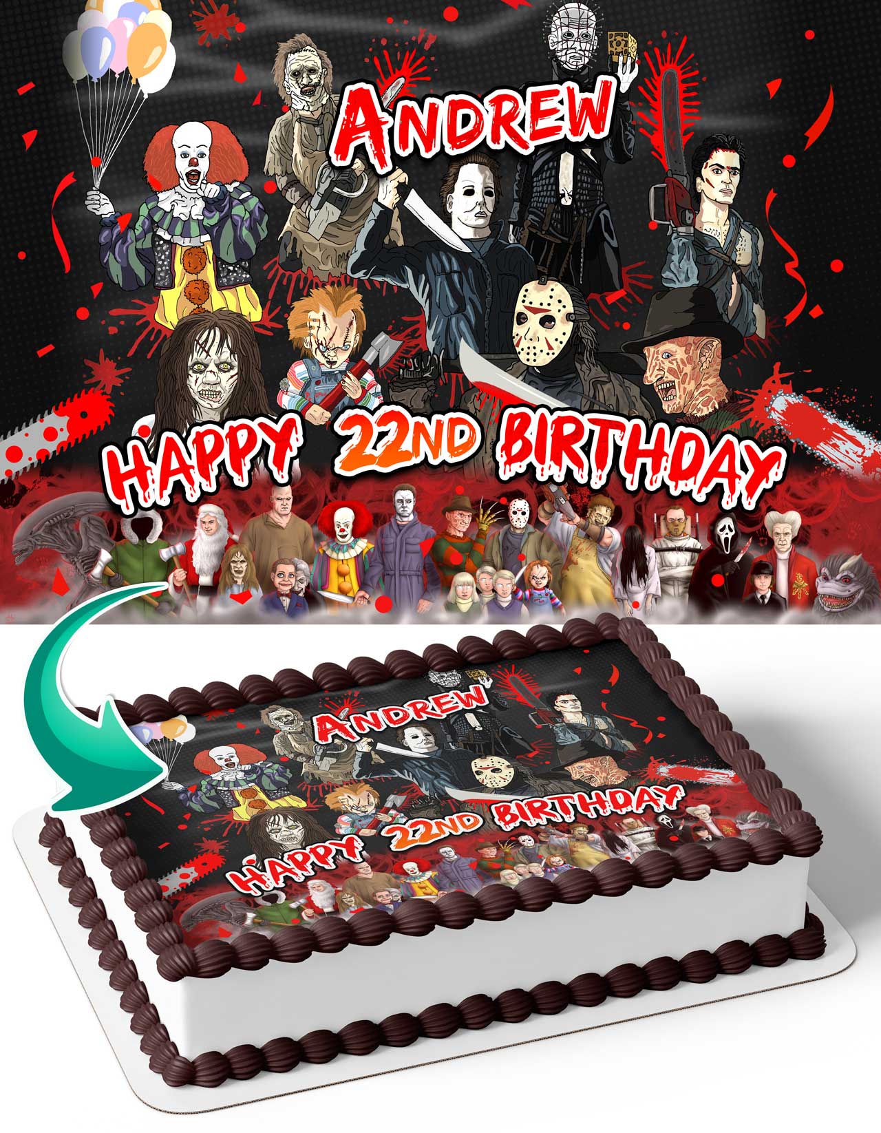 Michael Myers Leatherface Freddy Krueger Jason Voorhees Texas Chain Edible Cake Topper
