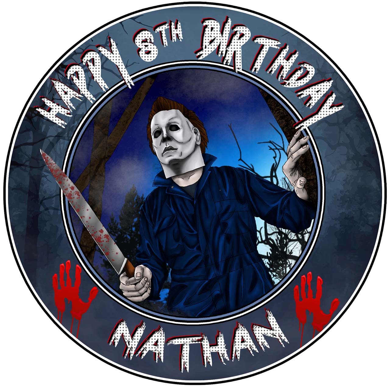 Michael Myers Round – Icing Sheet Birthday - Personalized Edible Cake Topper | Custom Icing Sheet | Birthday Cake Decoration | Photo Cake Image