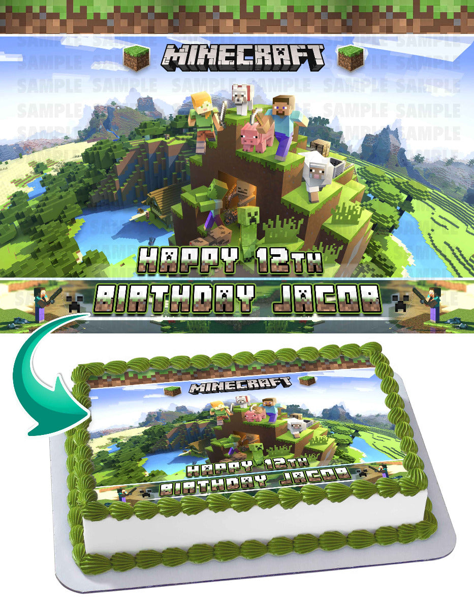 Mine Blocks Pixel Craft JLP Edible Cake Topper