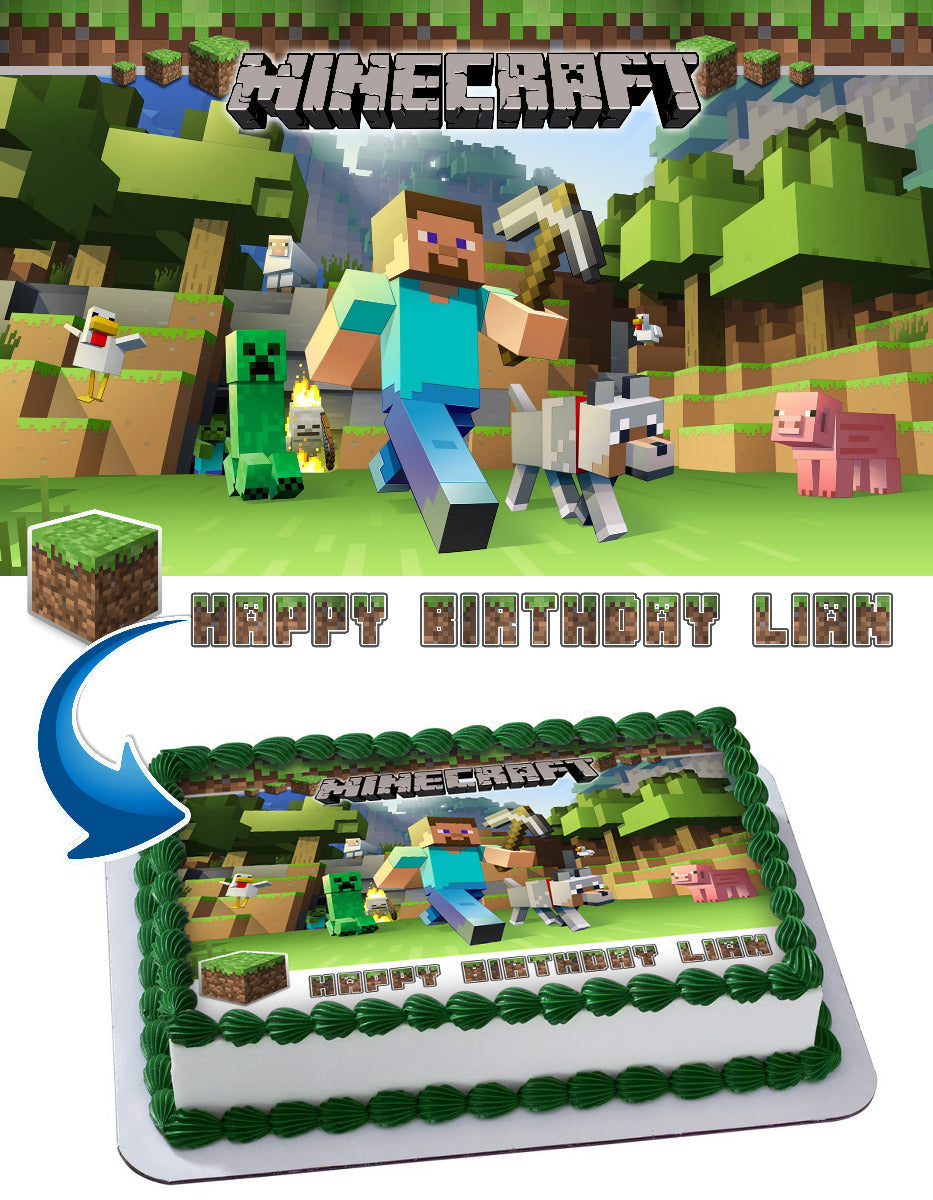 Mine Blocks Pixel Craft LKM Edible Cake Topper