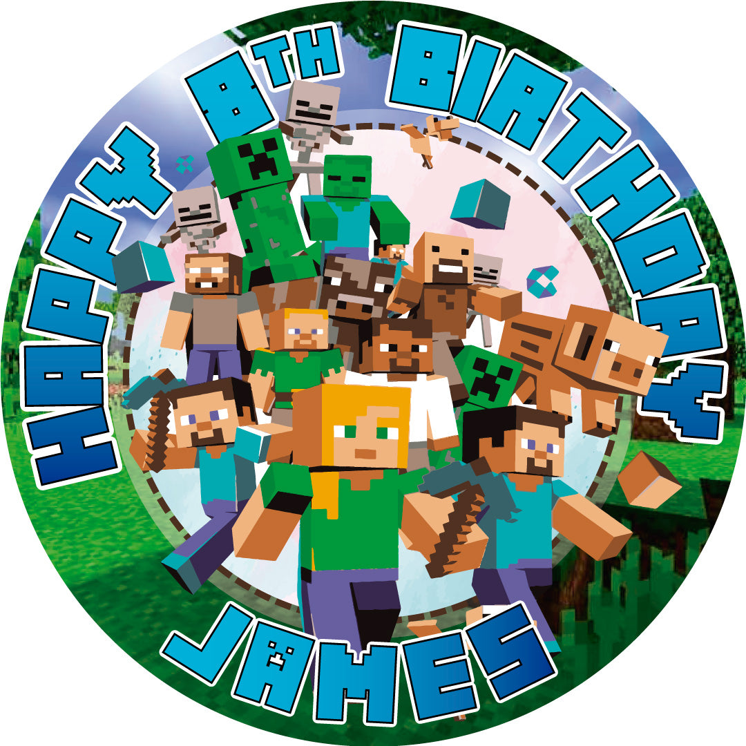 MineCraft Kids Blocks Game Round – Icing Sheet Birthday - Personalized Edible Cake Topper | Custom Icing Sheet | Birthday Cake Decoration