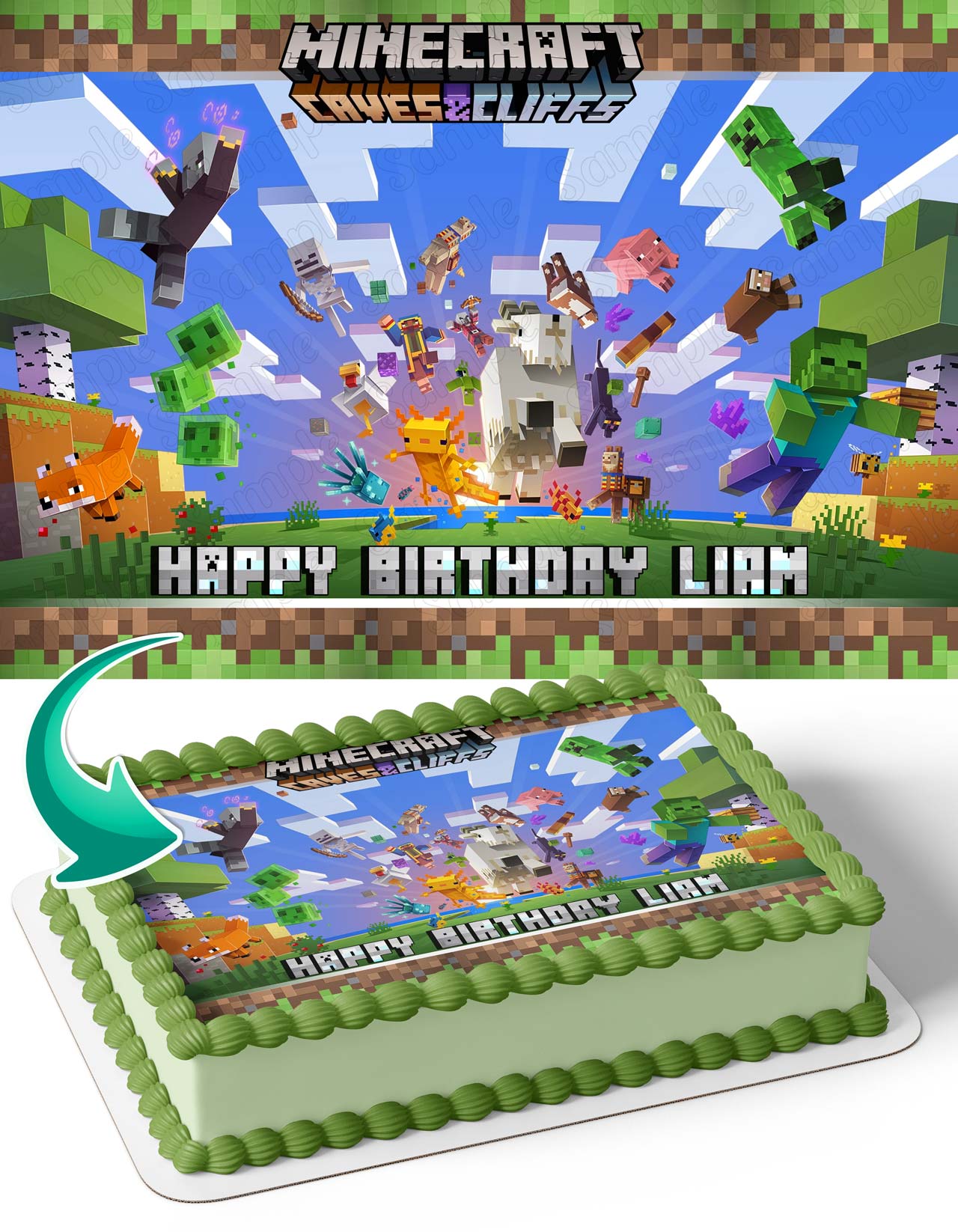 Mine Blocks Pixel Craft Cave and Cliffs Edible Cake Topper