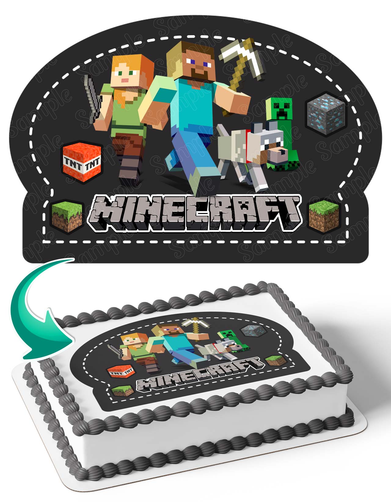 Mine Blocks Pixel Craft Creeper TNT Alex Steve Cake Deco Edible Cake Topper