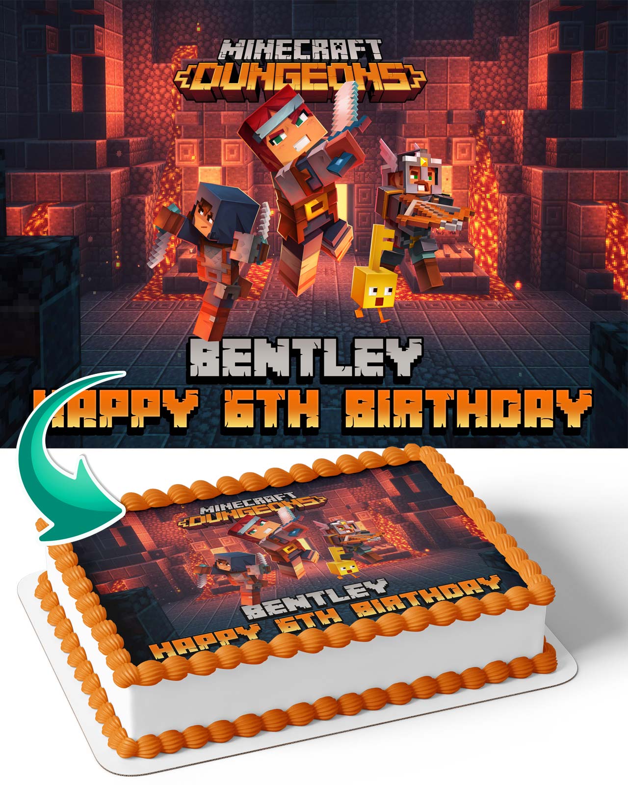 Mine Blocks Pixel Craft Dungeons Edible Cake Topper