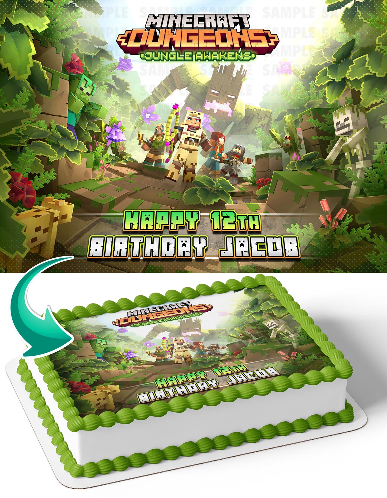 Mine Blocks Pixel Craft Dungeons Jungle Awakens Edible Cake Topper