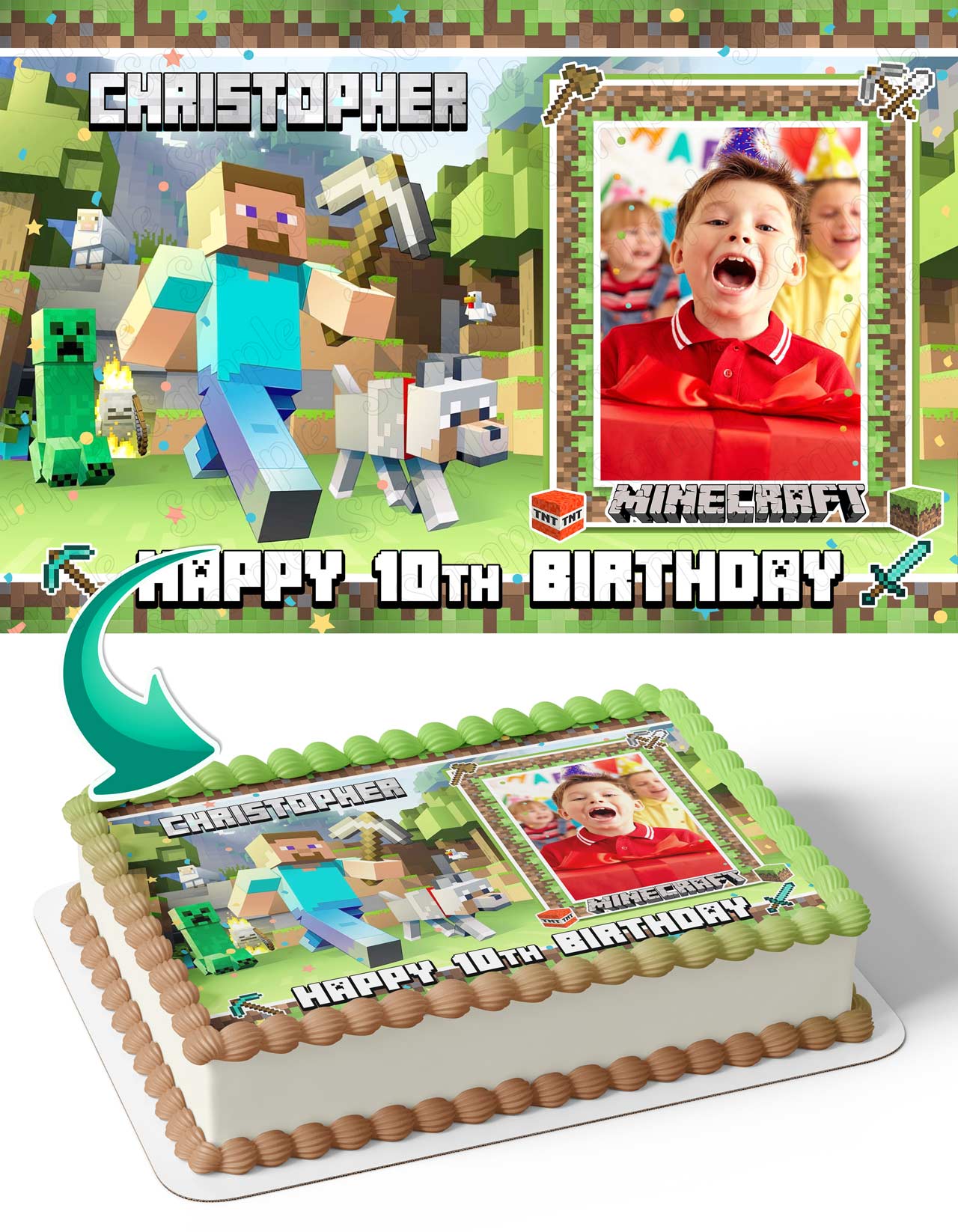 Minecraft Photo Frame – Birthday Image - Personalized Edible Cake Topper | Custom Icing Sheet | Birthday Cake Decoration | Photo Cake Image