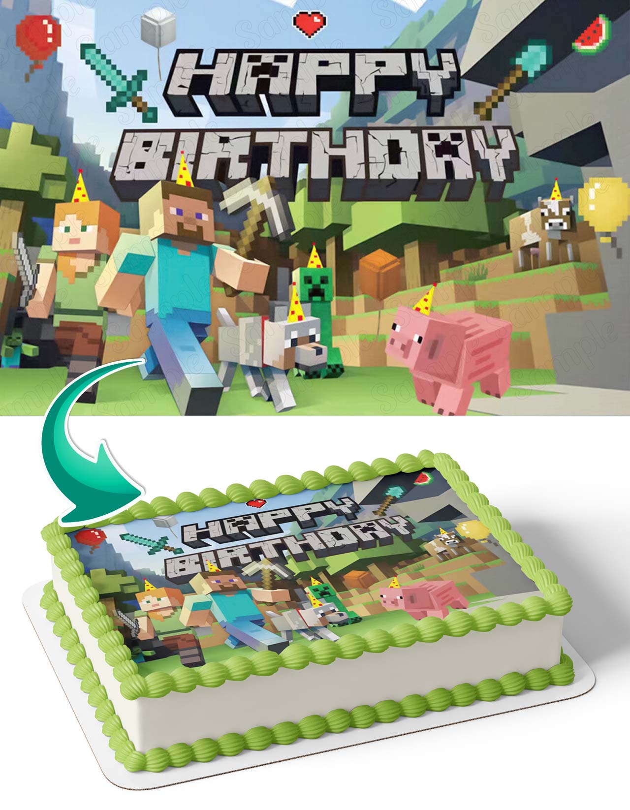 Mine Blocks Pixel Craft Game GB Edible Cake Topper