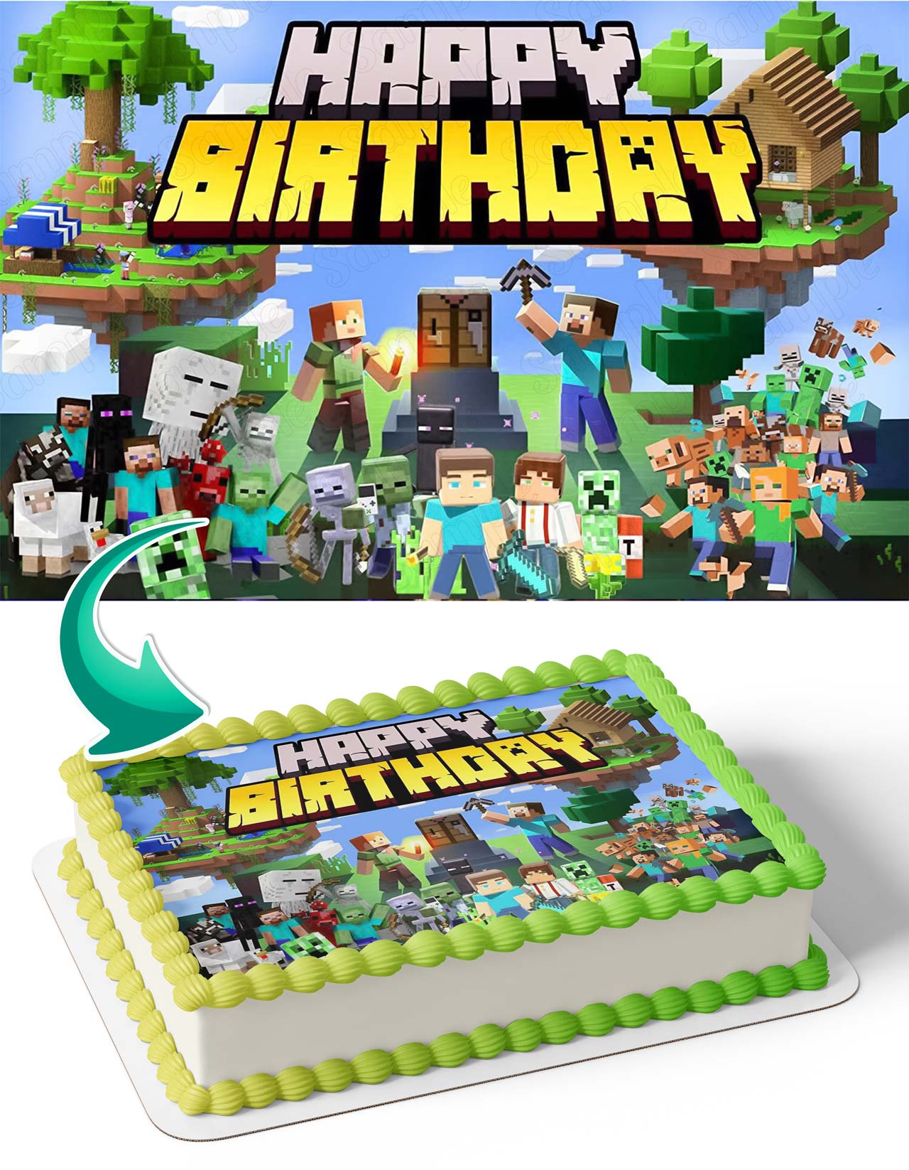 Mine Blocks Pixel Craft Game YB Edible Cake Topper