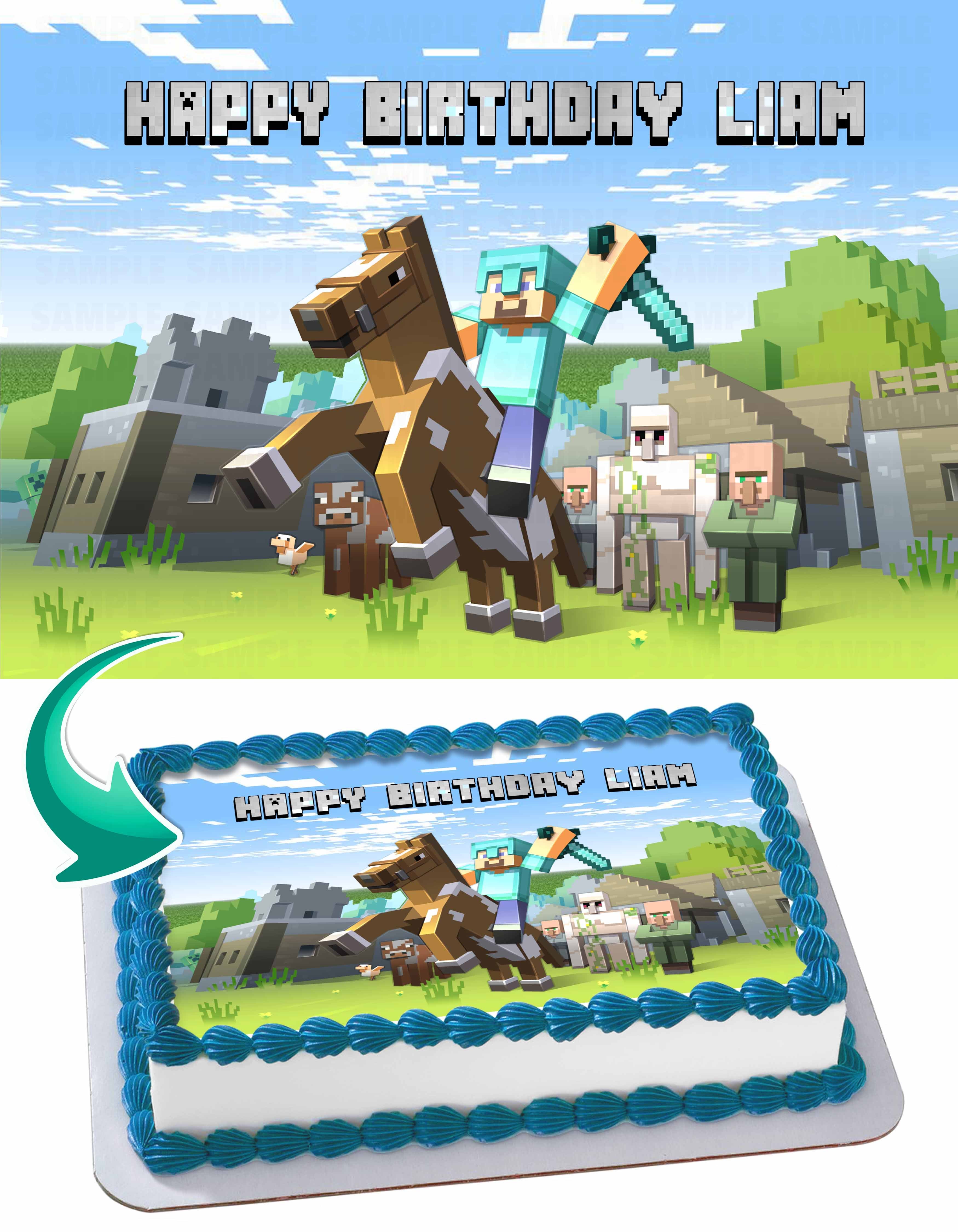 Mine Blocks Pixel Craft GRT Edible Cake Topper