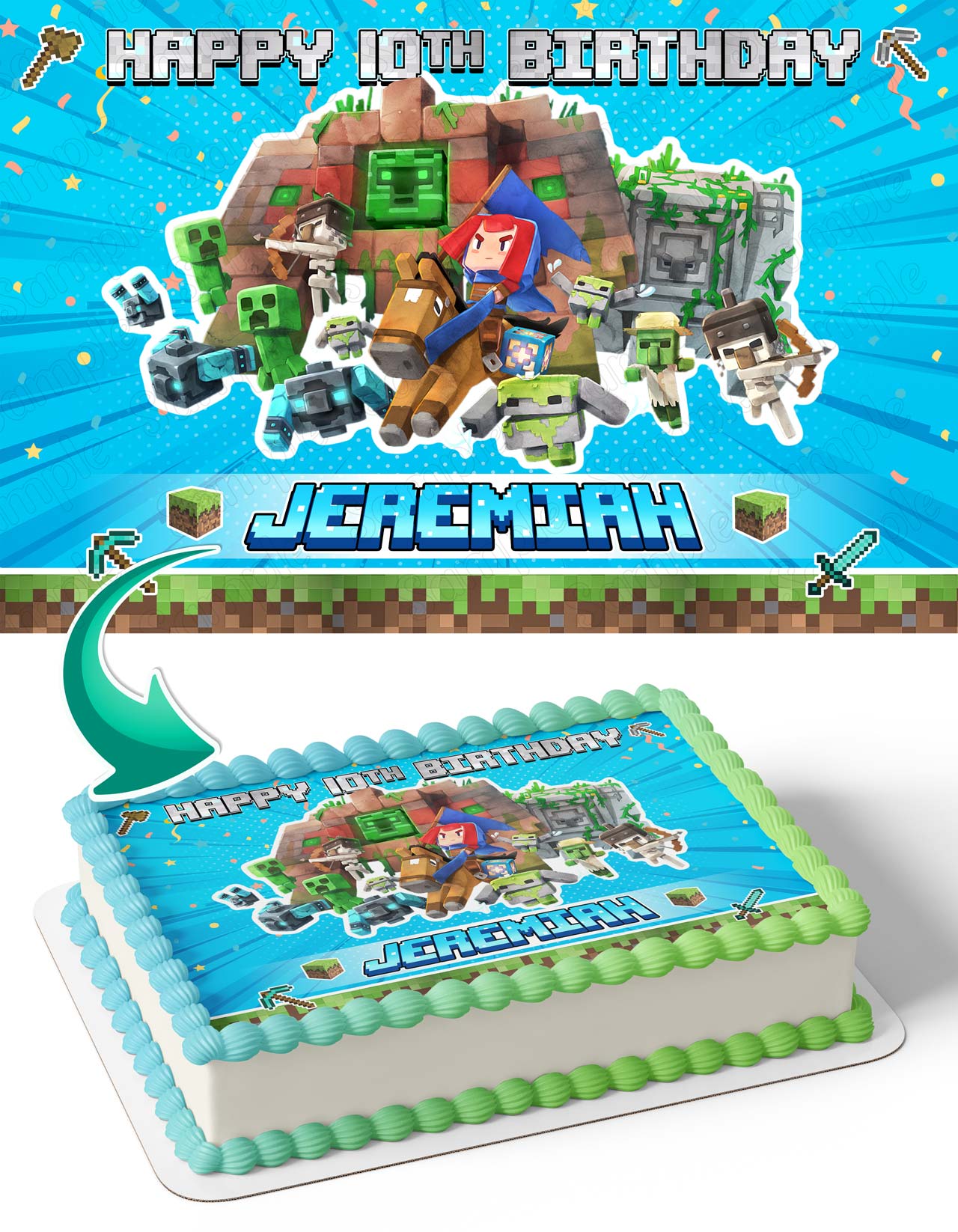 Mine Blocks Pixel Craft Legends LP Edible Cake Topper