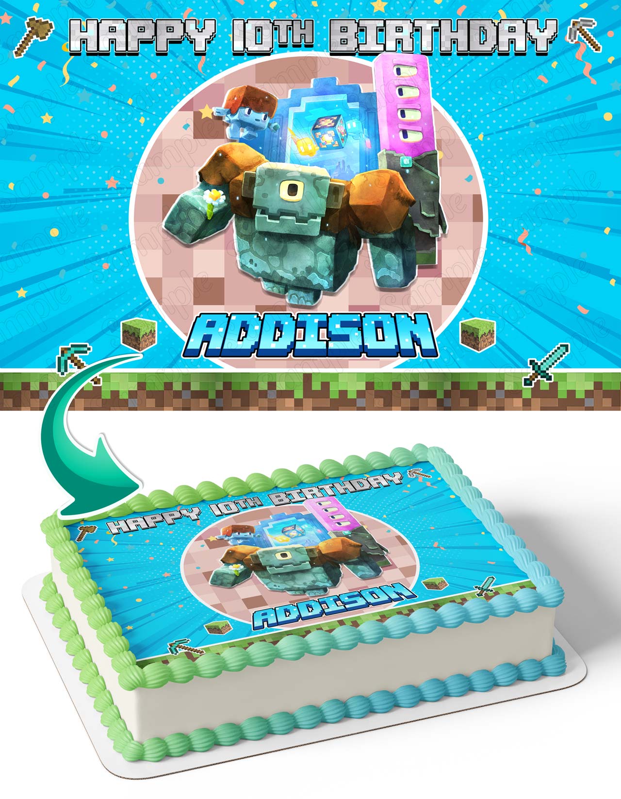Mine Blocks Pixel Craft Legends MK Edible Cake Topper