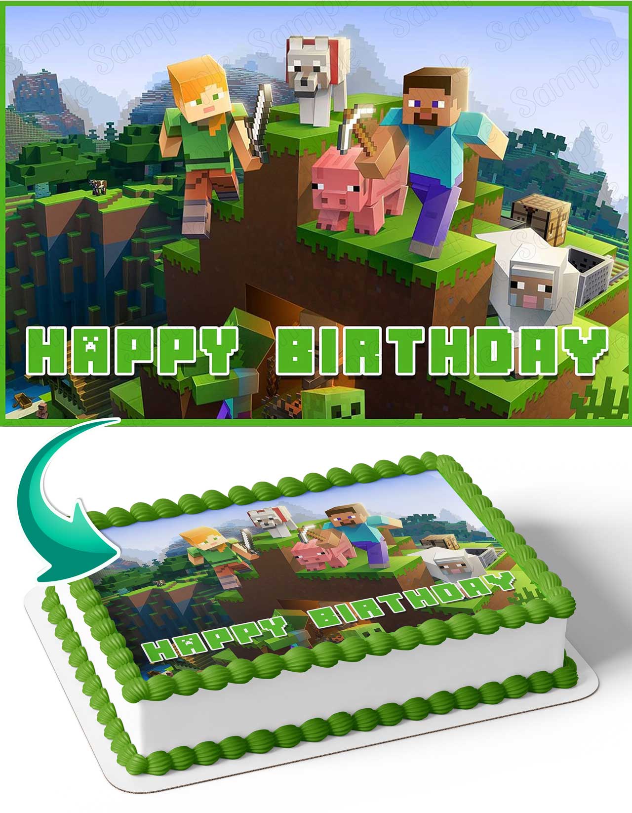 Mine Blocks Pixel Craft Pixel Creeper Steve CTG Edible Cake Topper