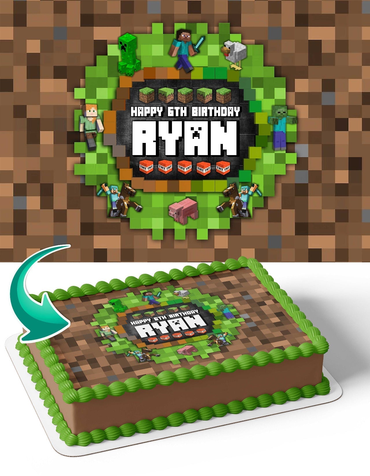 Mine Blocks Pixel Craft Pixel Style Gaming Edible Cake Topper