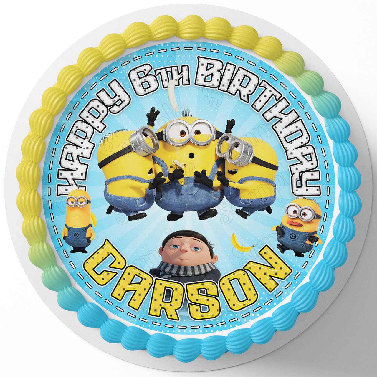 Mini Yellow Kids Fun Round – Icing Sheet Birthday - Personalized Edible Cake Topper | Custom Icing Sheet | Birthday Cake Decoration