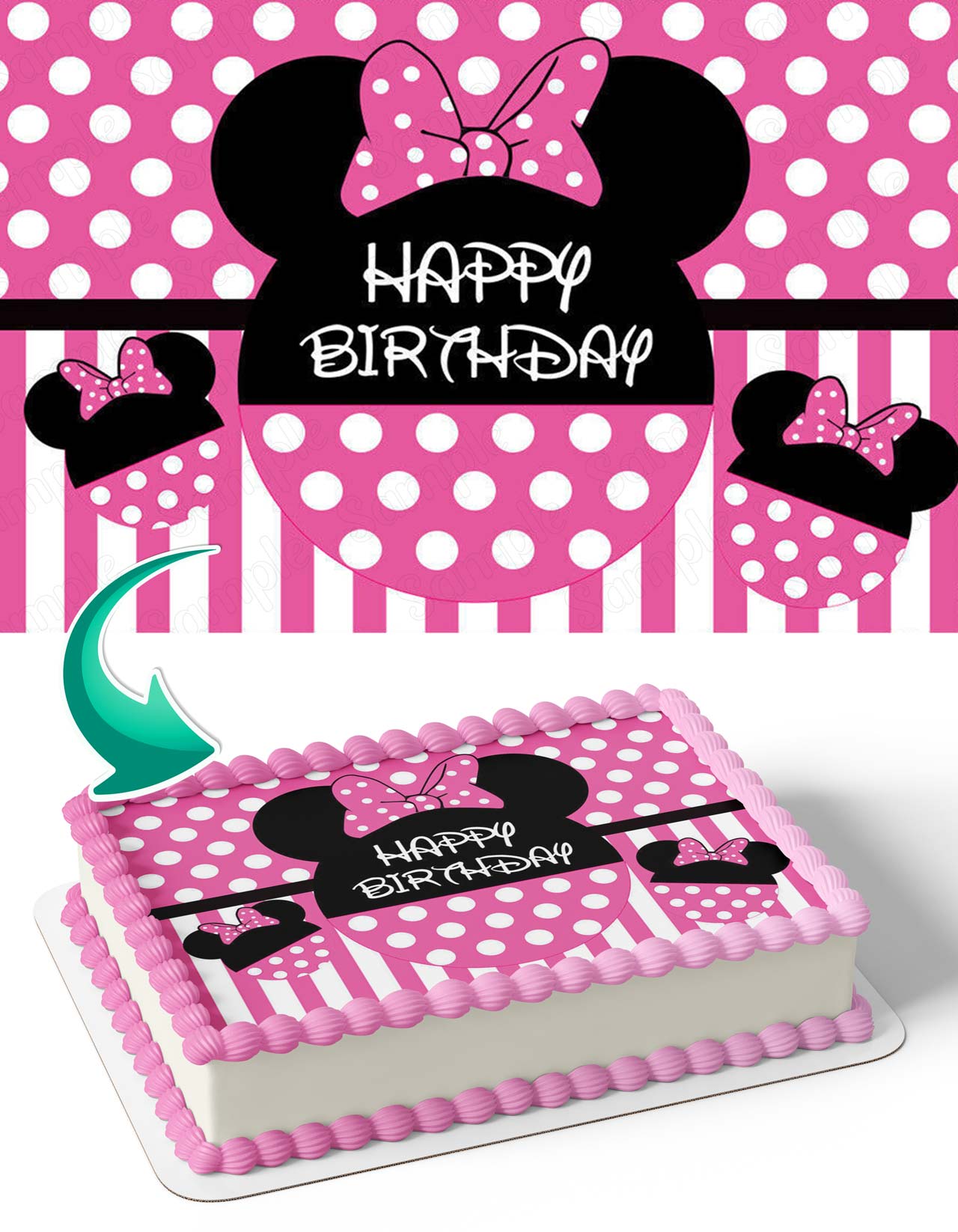 Mini Mouse Black Pink Face Silhouette BP Edible Cake Topper