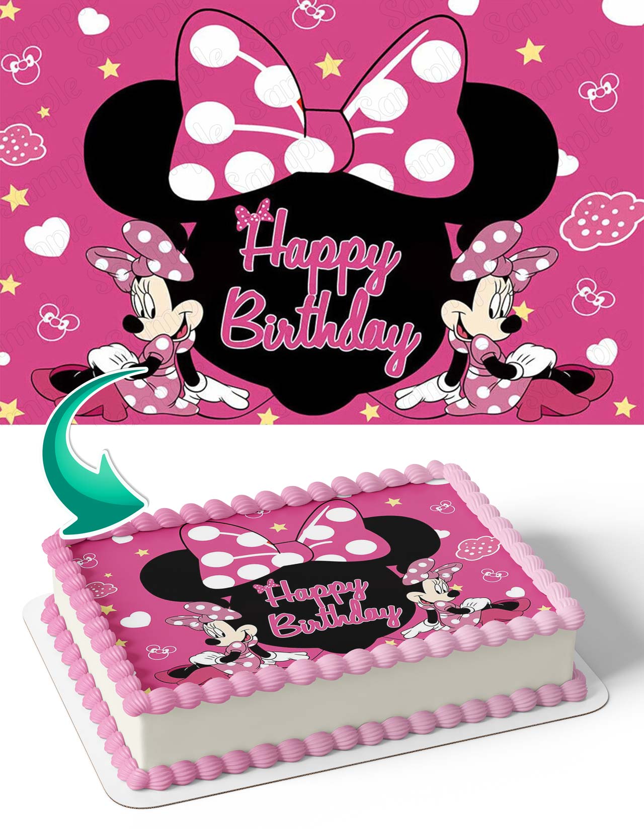 Mini Mouse Black Pink Face Silhouette PB Edible Cake Topper