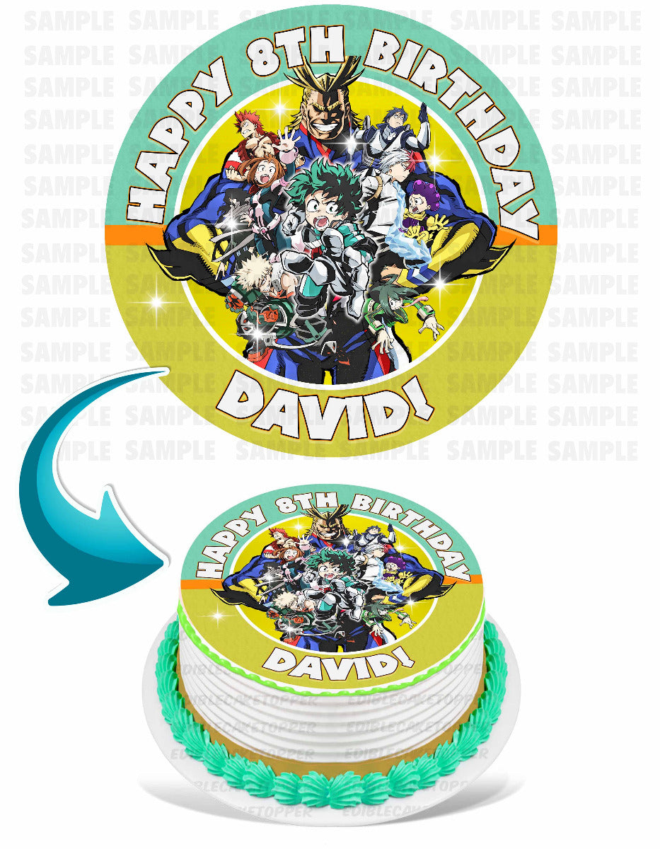 My Hero Academy Round – Icing Sheet Birthday - Personalized Edible Cake Topper | Custom Icing Sheet | Birthday Cake Decoration | Photo Cake Image