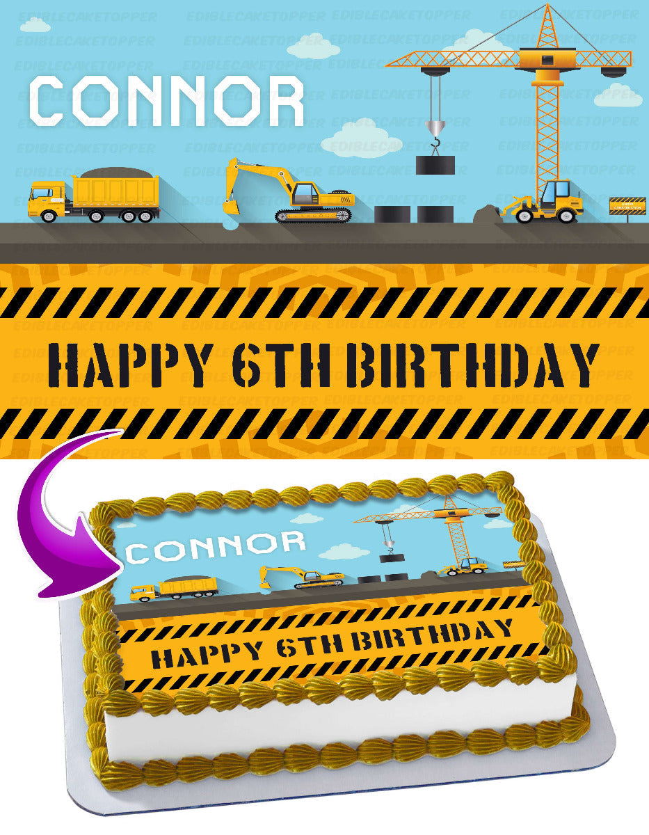 Construction Trucks Edible Cake Topper