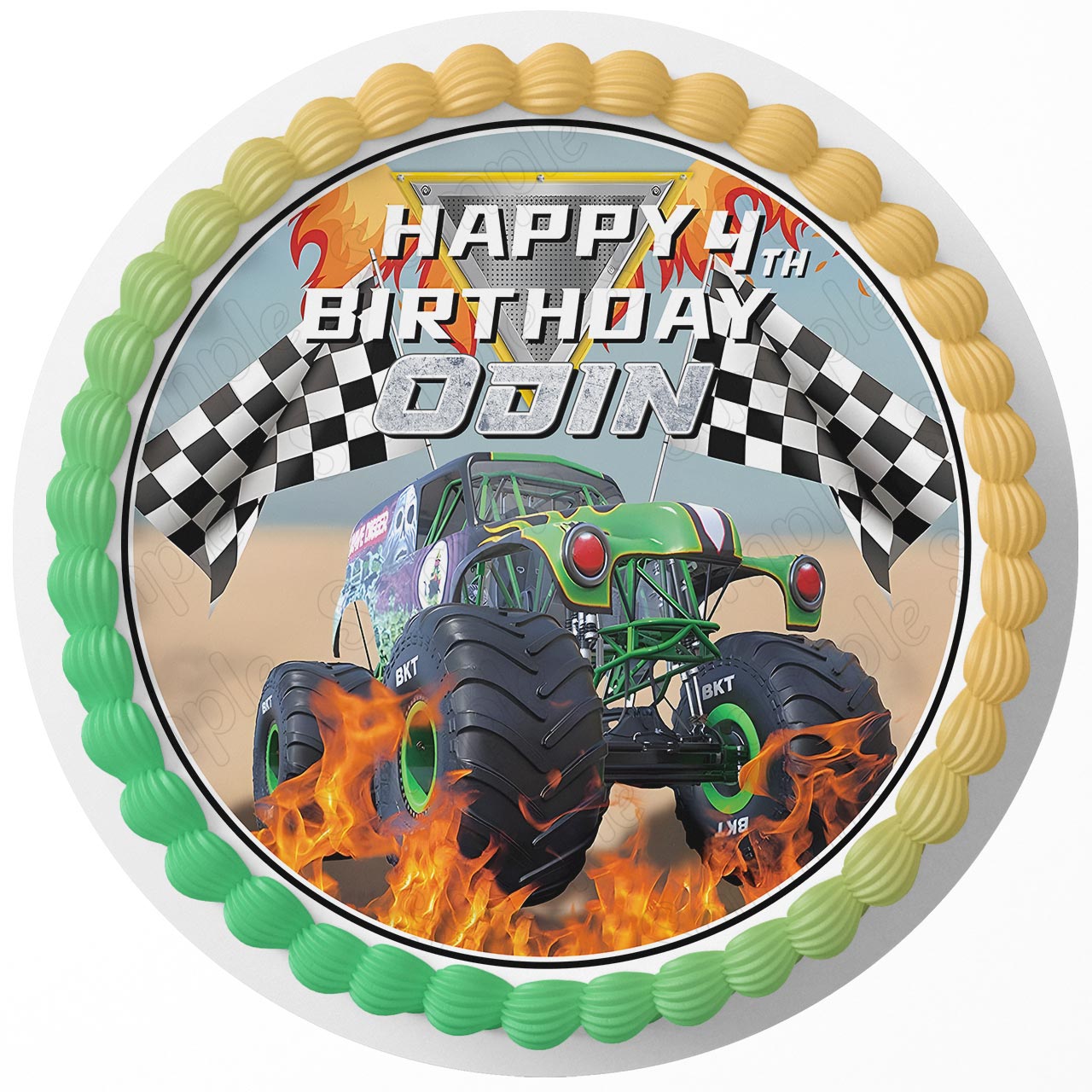 Monster Truck Grave Digger Round – Icing Sheet Birthday - Personalized Edible Cake Topper | Custom Icing Sheet | Birthday Cake Decoration