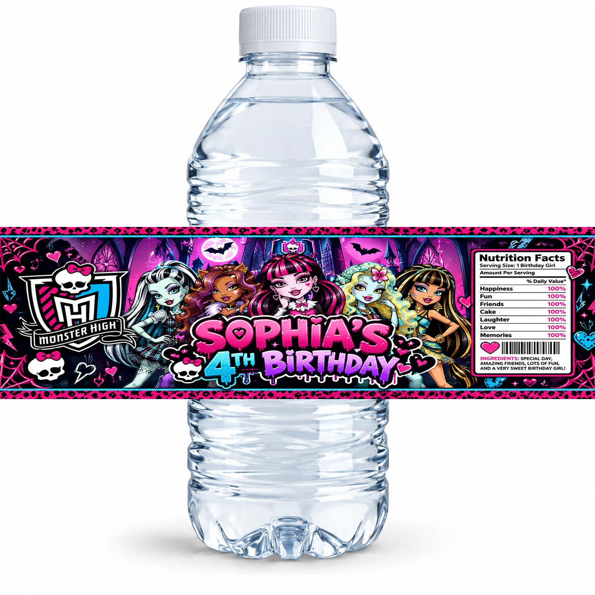 Custom Monster High Girls Spooky Water Bottle Label Sticker Birthday Decor Self Stick Wrapper
