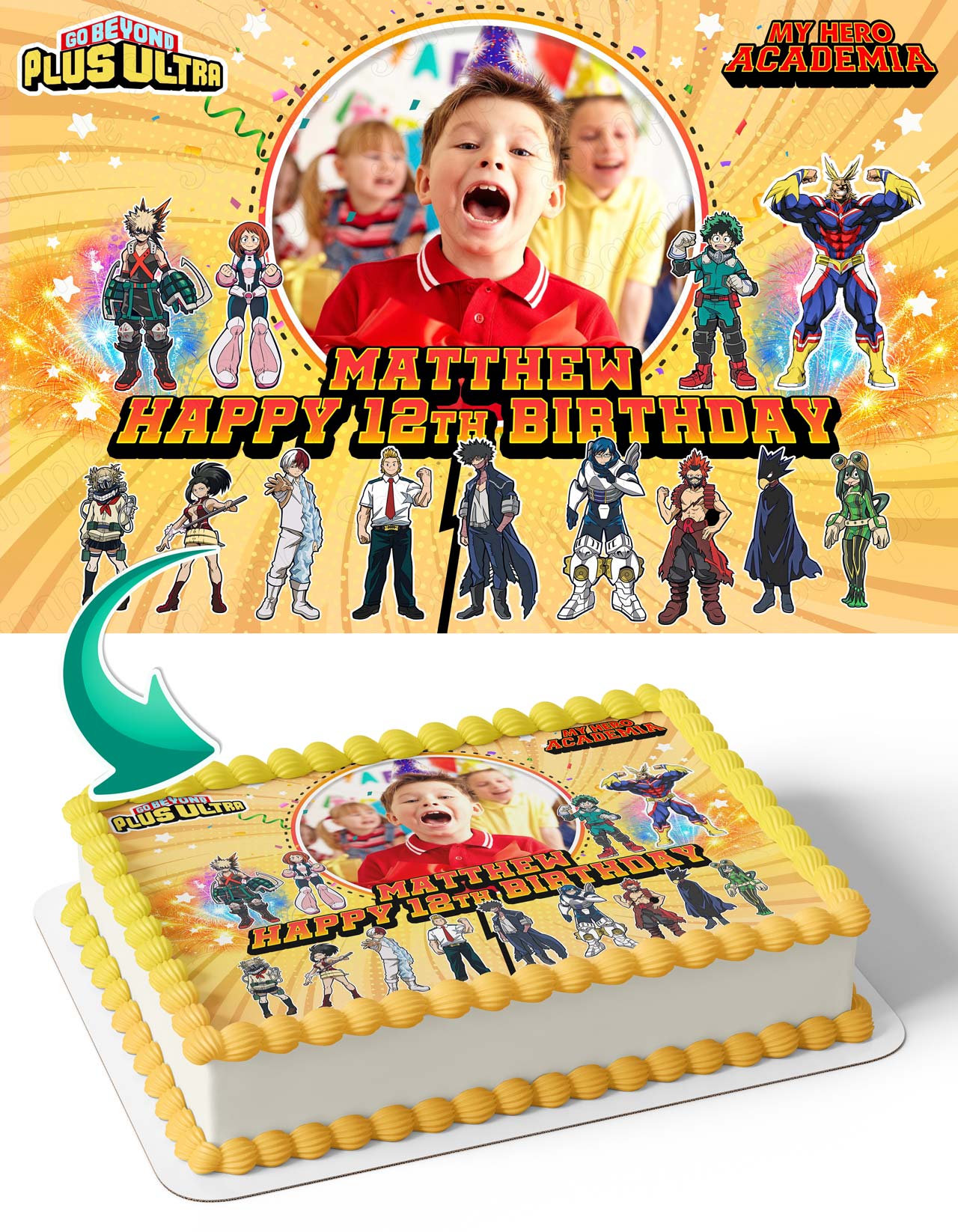 My Hero Academia Boys Photo Frame – Birthday Image - Personalized Edible Cake Topper | Custom Icing Sheet | Birthday Cake Decoration