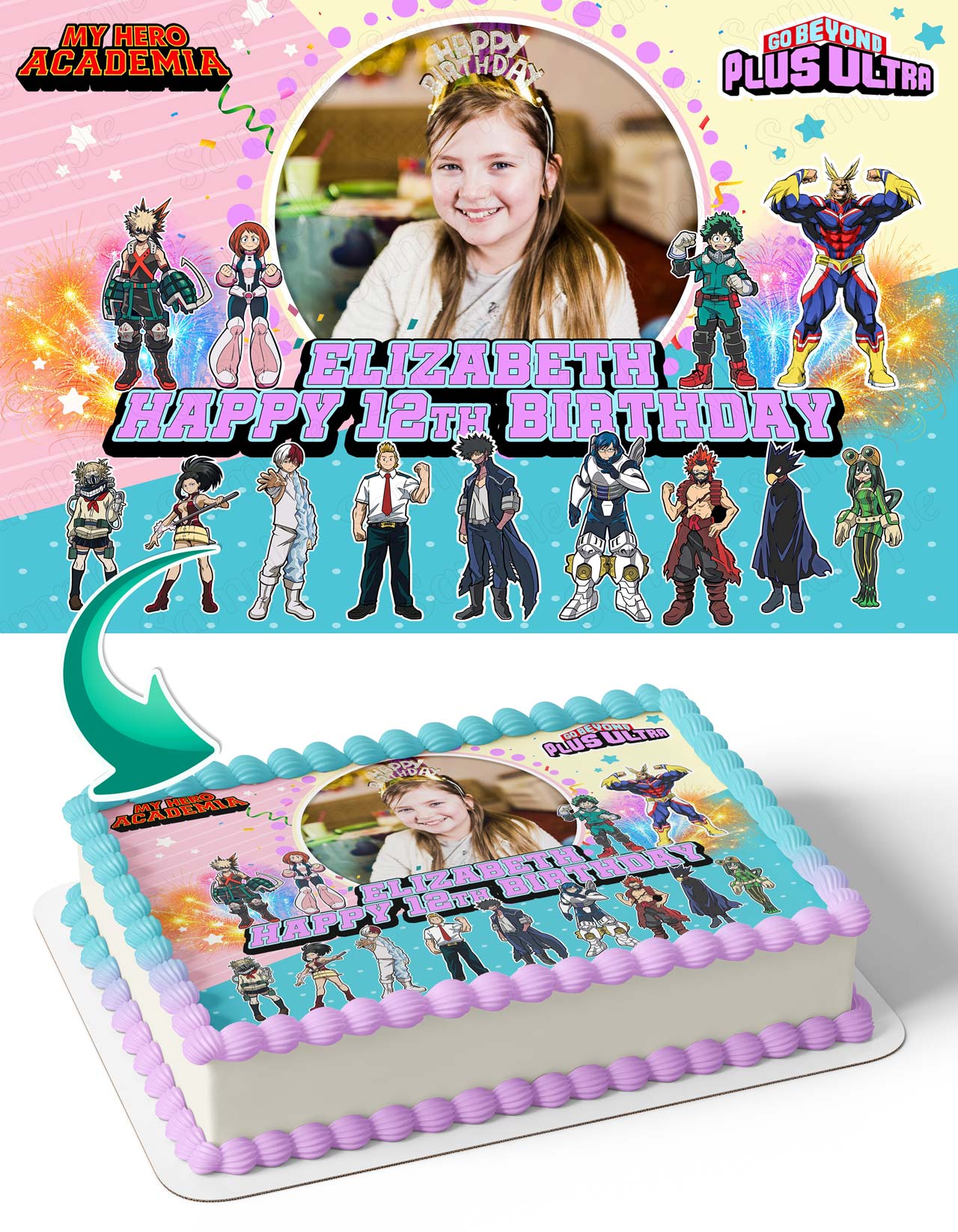 My Hero Academia Girls Photo Frame – Birthday Image - Personalized Edible Cake Topper | Custom Icing Sheet | Birthday Cake Decoration