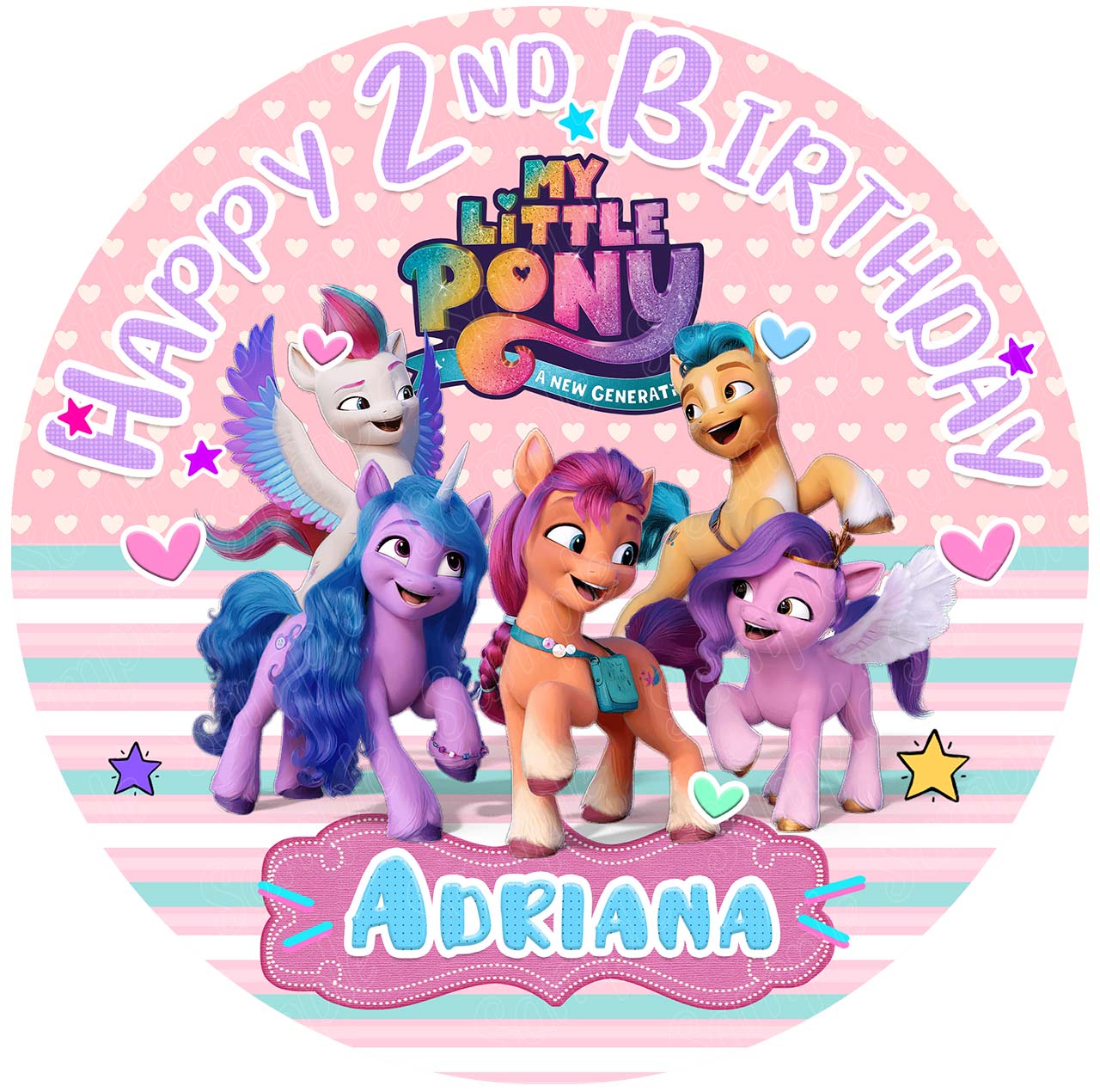 Little Pony Generation Kids Girls Glitter Round – Icing Sheet Bir - Personalized Edible Cake Topper | Custom Icing Sheet | Birthday Cake Decoration