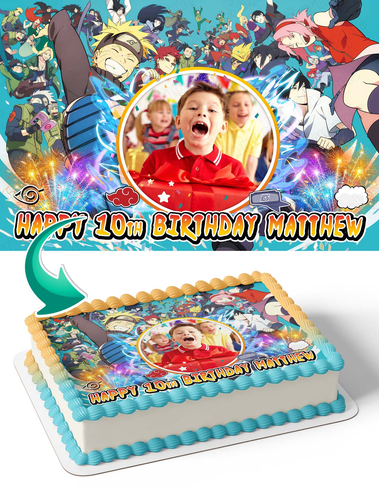 Naruto Anime Adventure Photo Frame – Birthday Image - Personalized Edible Cake Topper | Custom Icing Sheet | Birthday Cake Decoration