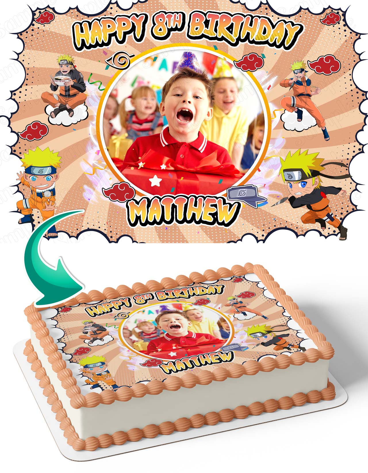 Naruto Kids Anime Fan Photo Frame – Birthday Image - Personalized Edible Cake Topper | Custom Icing Sheet | Birthday Cake Decoration