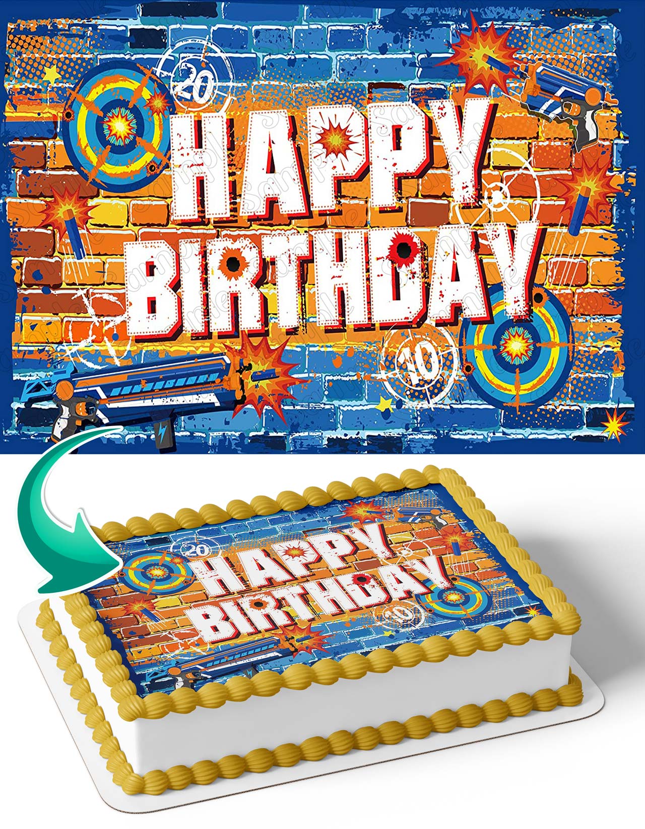Nerf Shooting Game Blaster NF Edible Cake Topper
