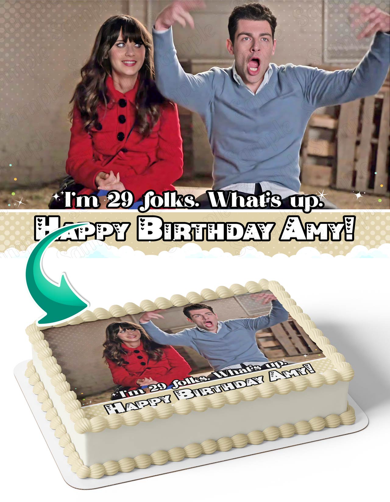 New Girl 29 TWENTY NINE Schmidt Jessica Day Edible Cake Topper
