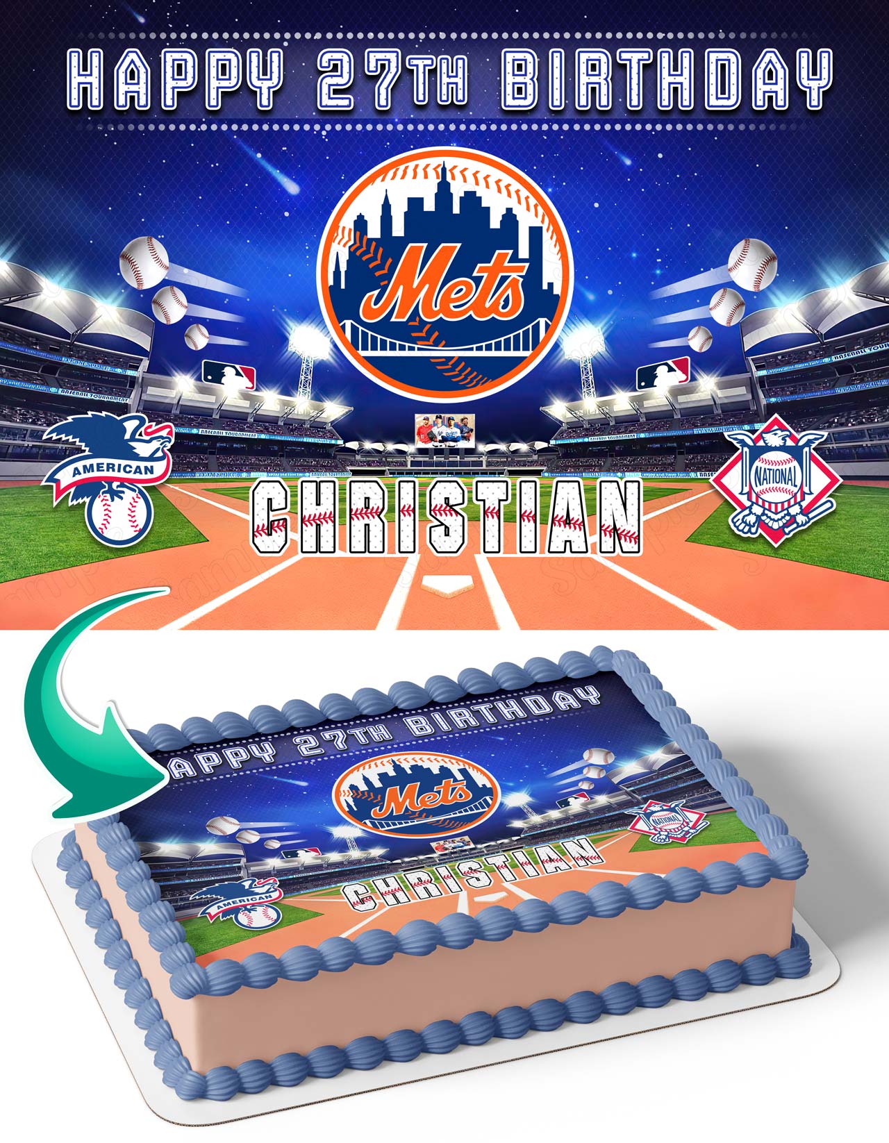New York Mets Baseball Edible Cake Topper