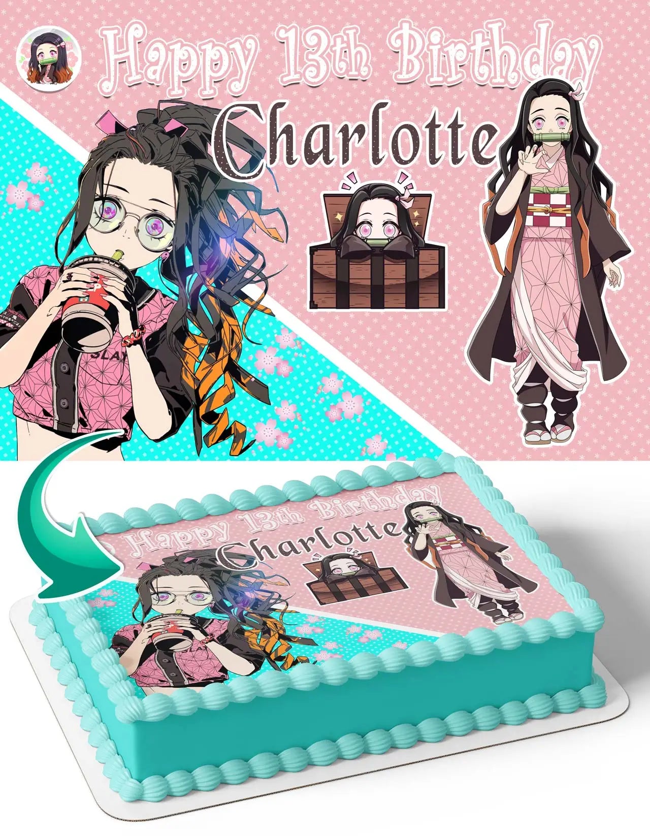Nezuko Demon Figher Kids Slayer Edible Cake Topper