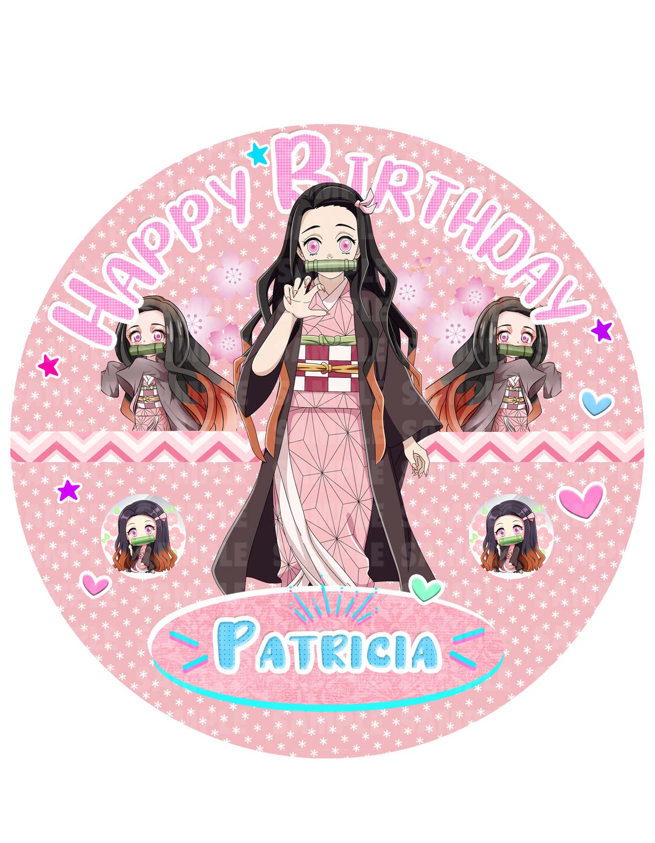Nezuko Demon Girls Cute Pink Round – Icing Sheet Birthday - Personalized Edible Cake Topper | Custom Icing Sheet | Birthday Cake Decoration