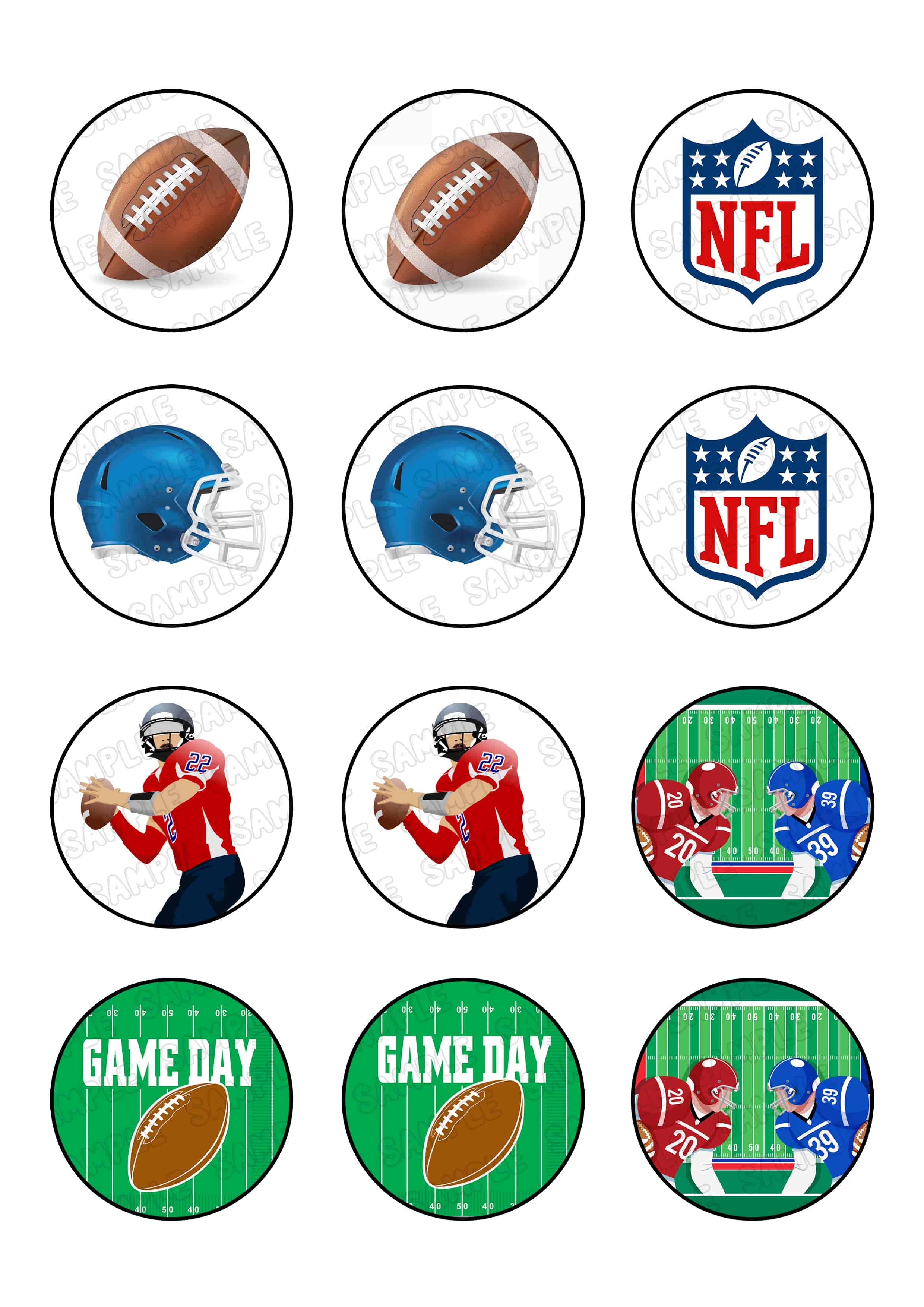 American Football Edible Cupcake Toppers – Round Icing Sheet Birt - Edible Cake Topper | Icing Sheet | Birthday Cake Decoration