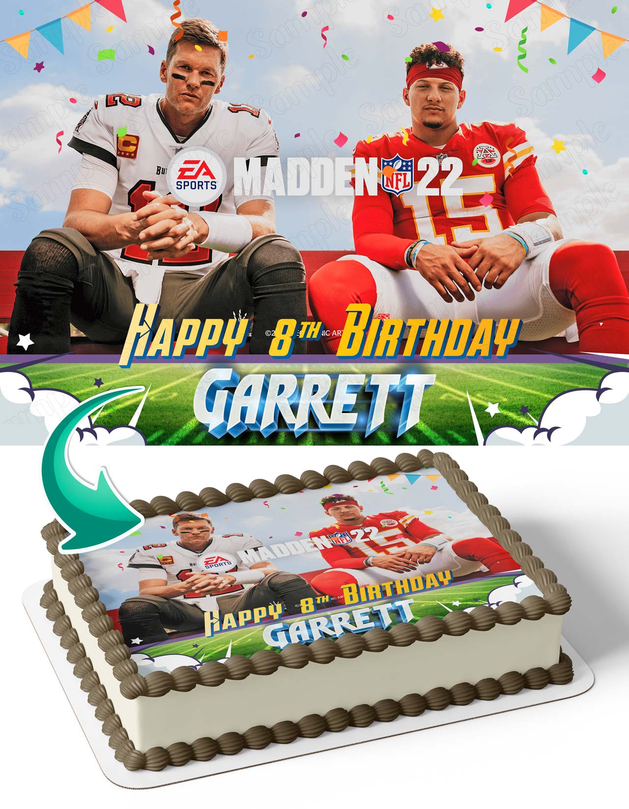 FootBall Madden 22 Tom Brady Patrick Mahomes Edible Cake Topper