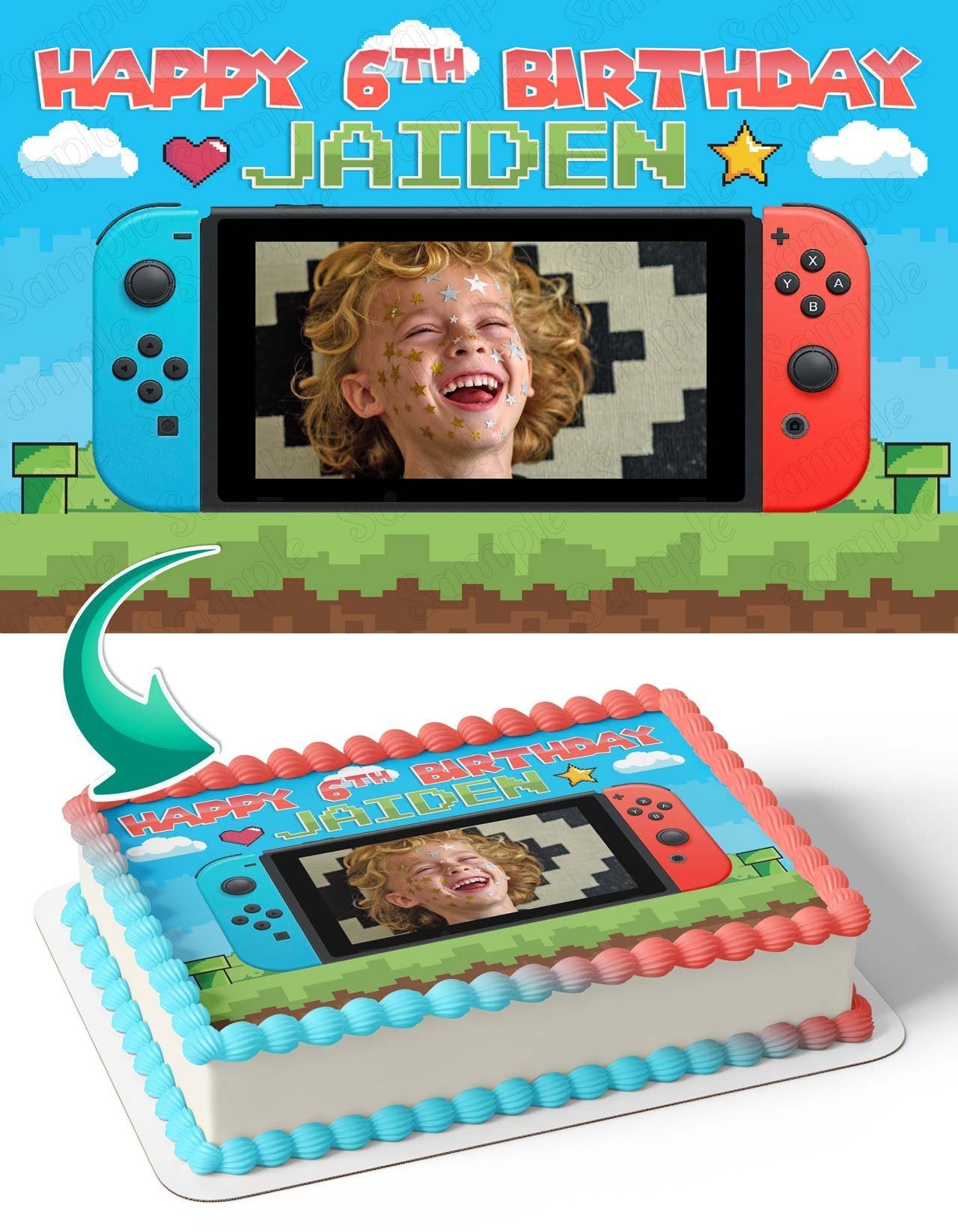 Nintenbo Switch Kids Photo Frame – Birthday Image - Personalized Edible Cake Topper | Custom Icing Sheet | Birthday Cake Decoration