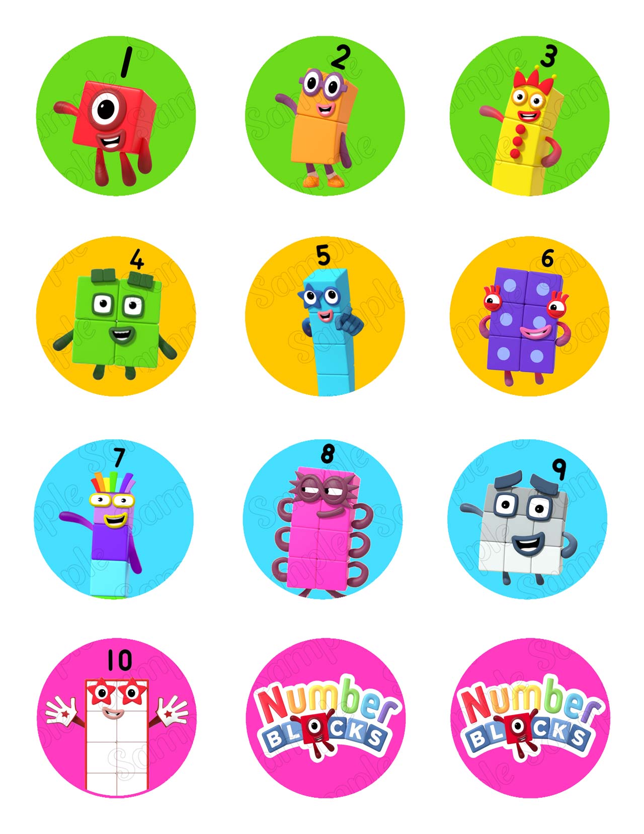 Number Blocks Edible Cupcake Toppers - Round Icing Sheet Toppers - Custom Icing Sheet for Birthday & Party Cakes