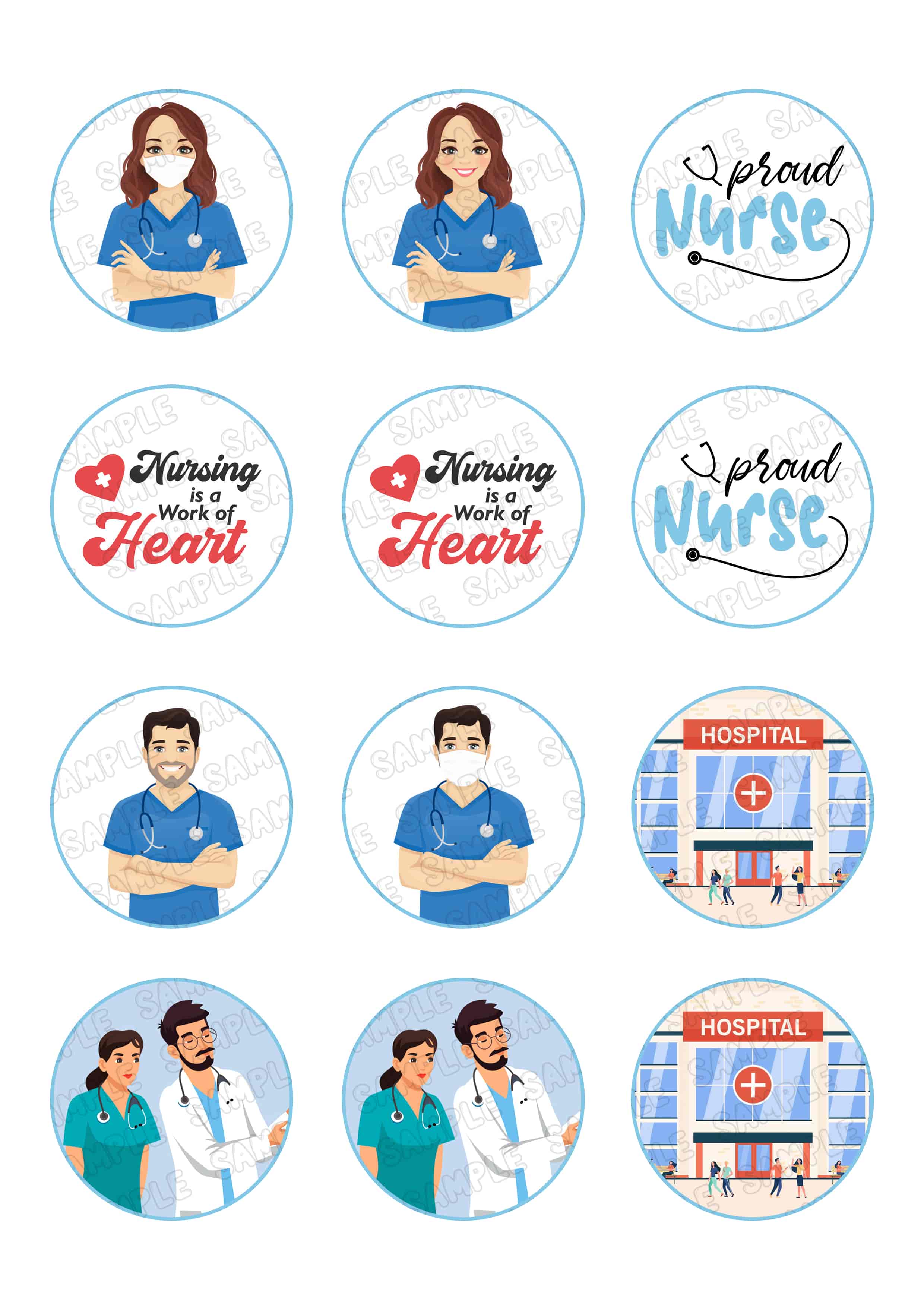 Nurse Edible Cupcake Toppers – Round Icing Sheet Birthday Party - Edible Cake Topper | Icing Sheet | Birthday Cake Decoration