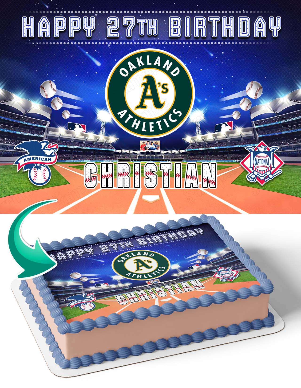 Oakland Athletics Baseball Edible Cake Topper
