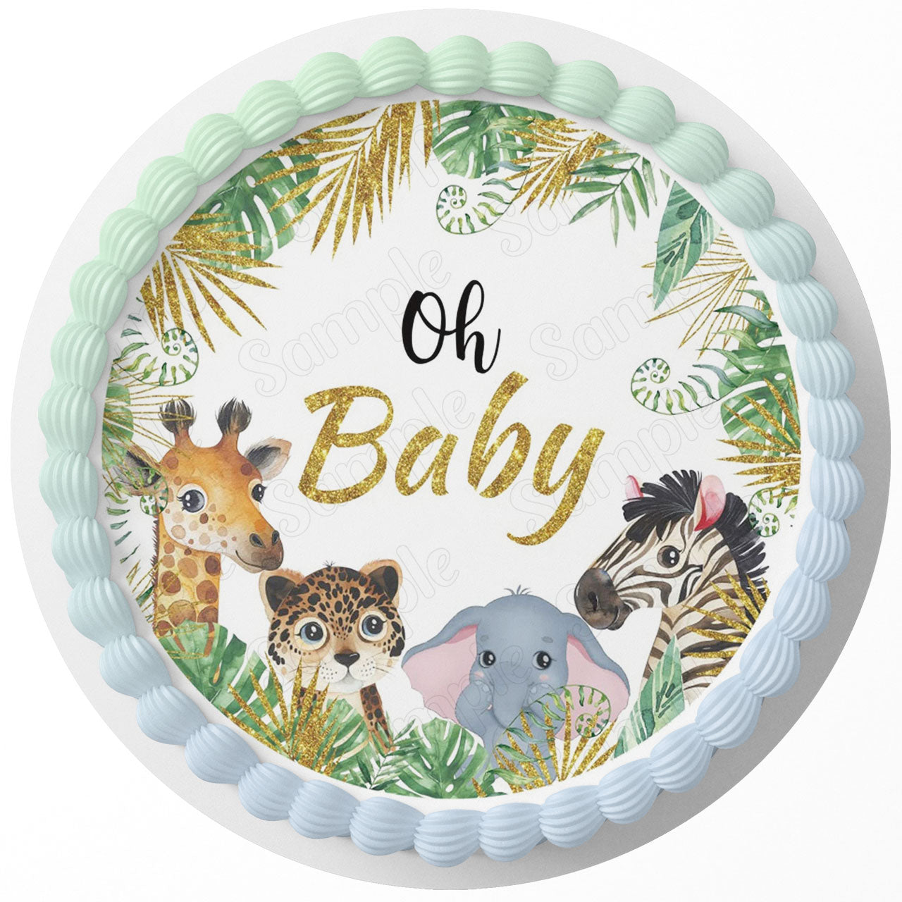 Oh Baby Wild Safari Animals BFX Round – Icing Sheet Birthday - Personalized Edible Cake Topper | Custom Icing Sheet | Birthday Cake Decoration