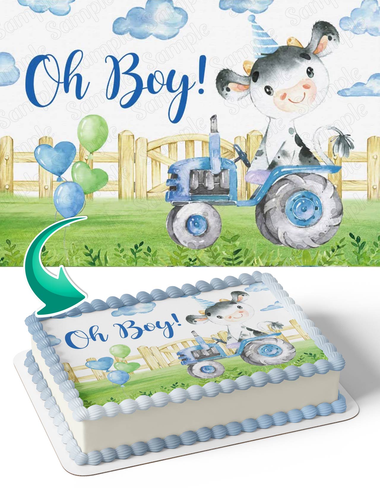 Oh Boy Blue Truck Caw Calf Edible Cake Topper
