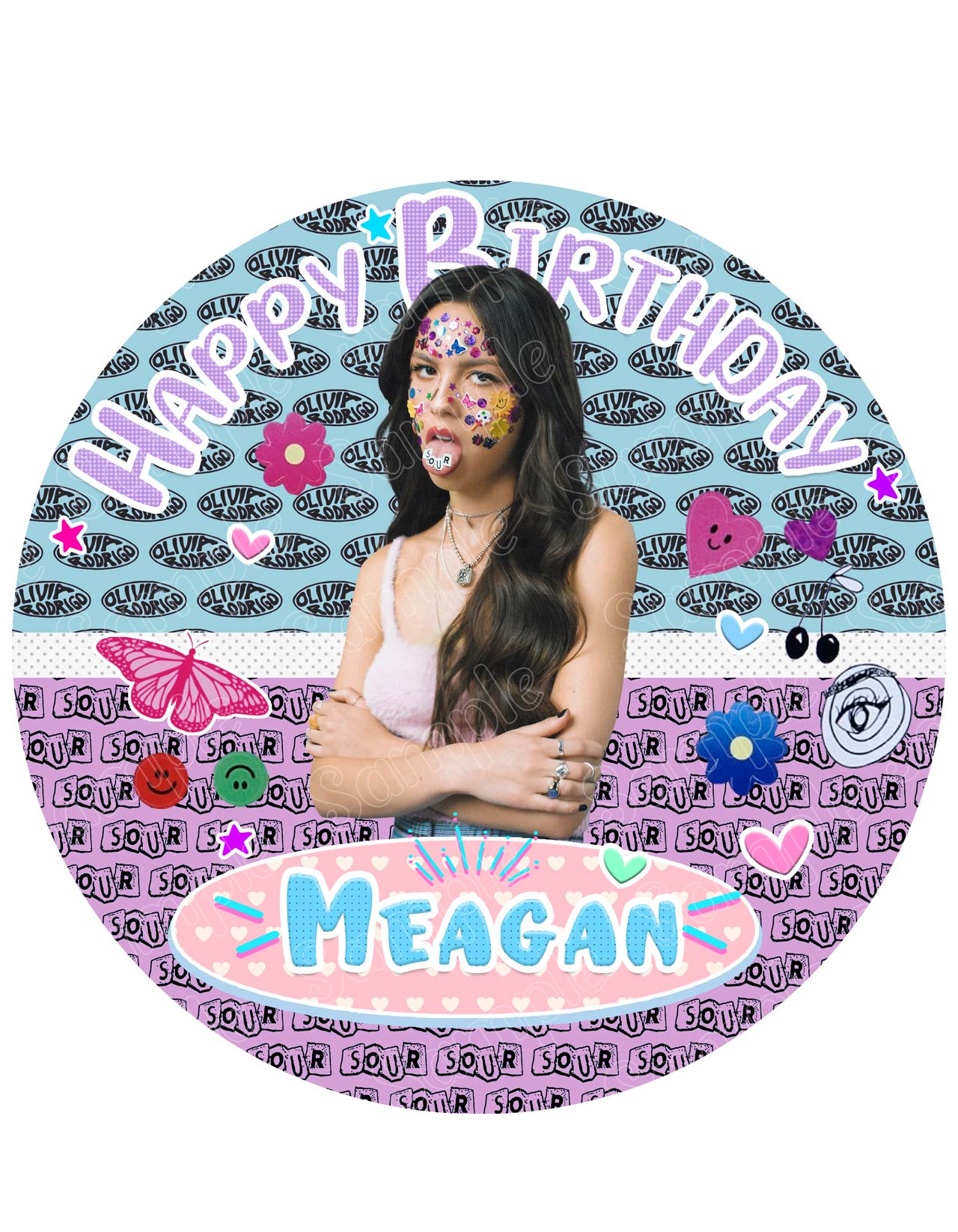 Olivia Rodrigo Singer Themed Round – Icing Sheet Birthday - Personalized Edible Cake Topper | Custom Icing Sheet | Birthday Cake Decoration