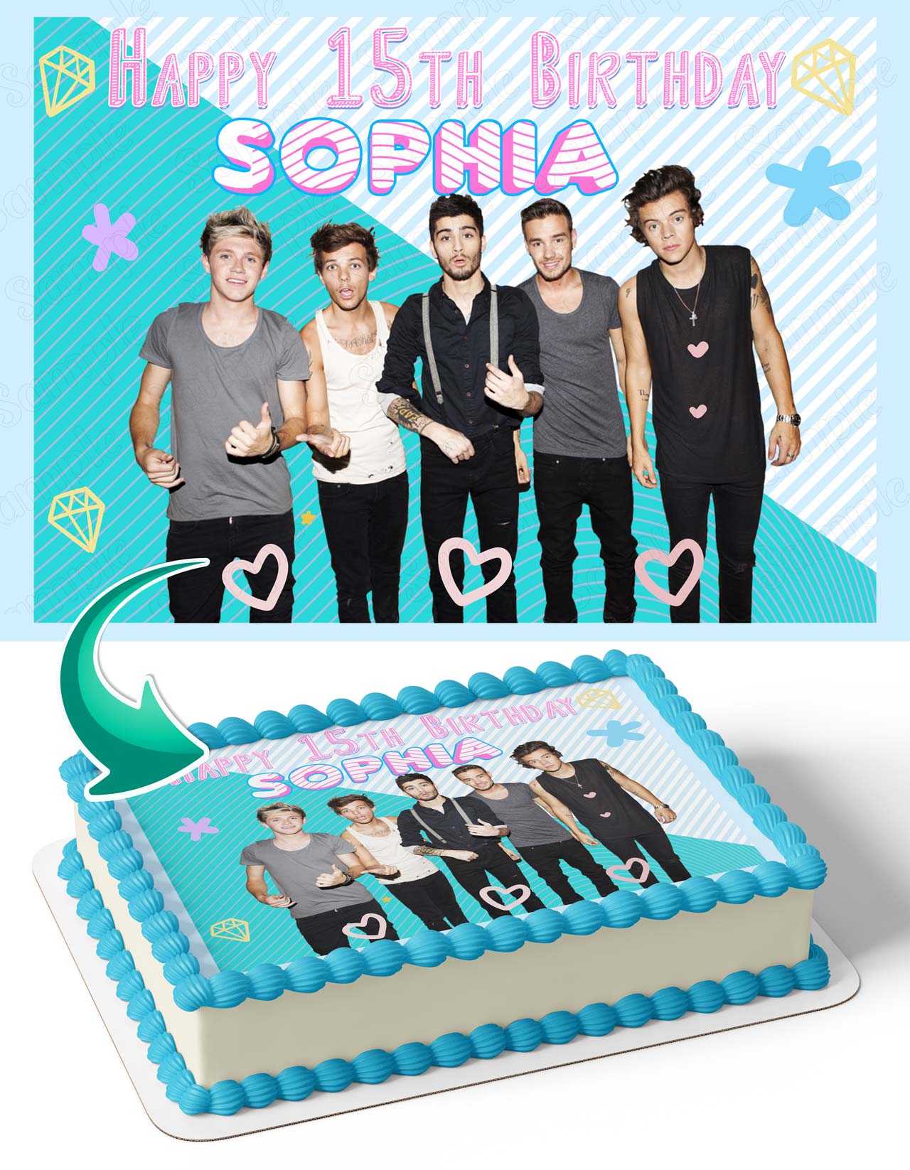 One Direction Harry Styles Zayn Louis Liam Niall Edible Cake Topper