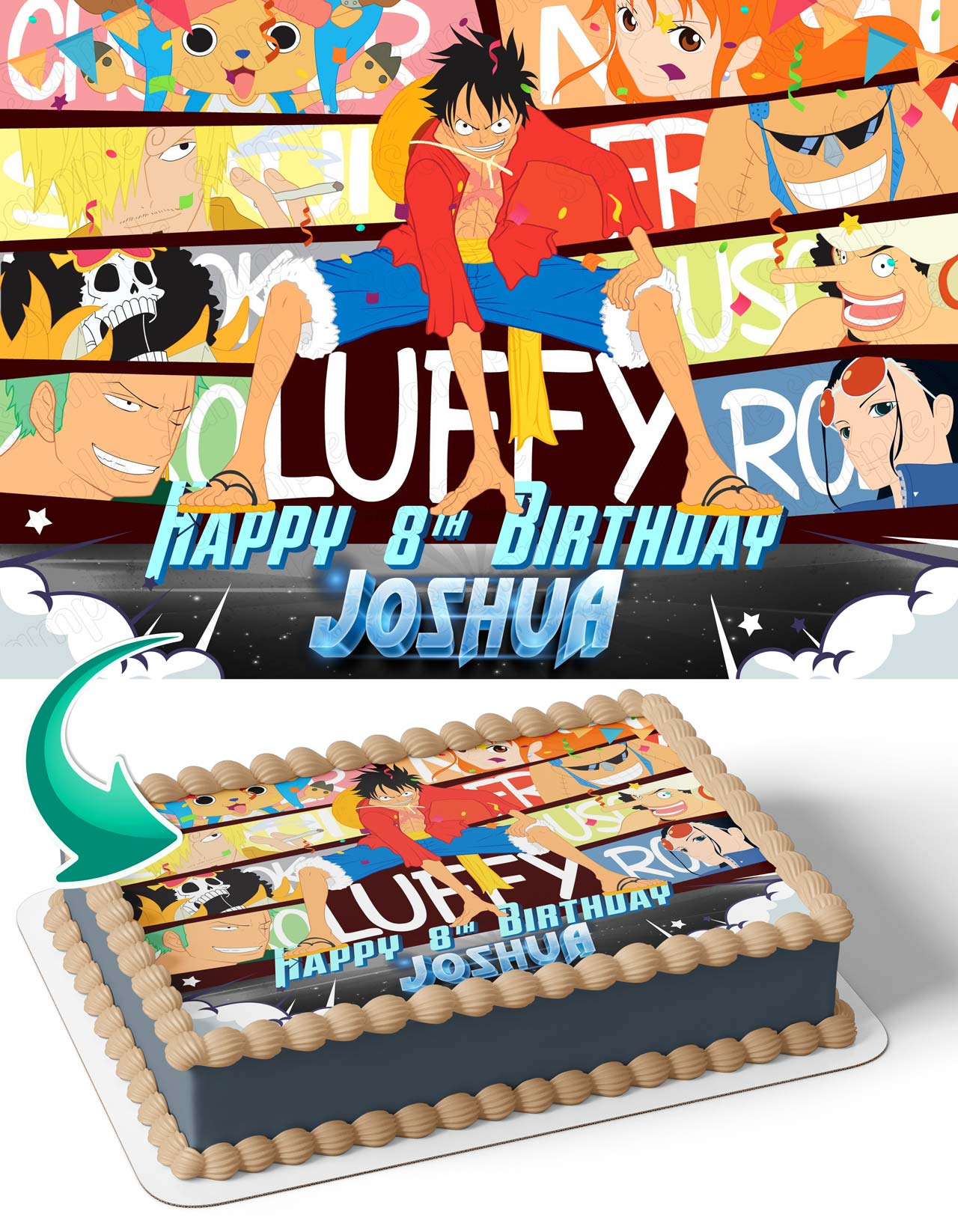 Piece Kids Luffy Luffy OP Edible Cake Topper